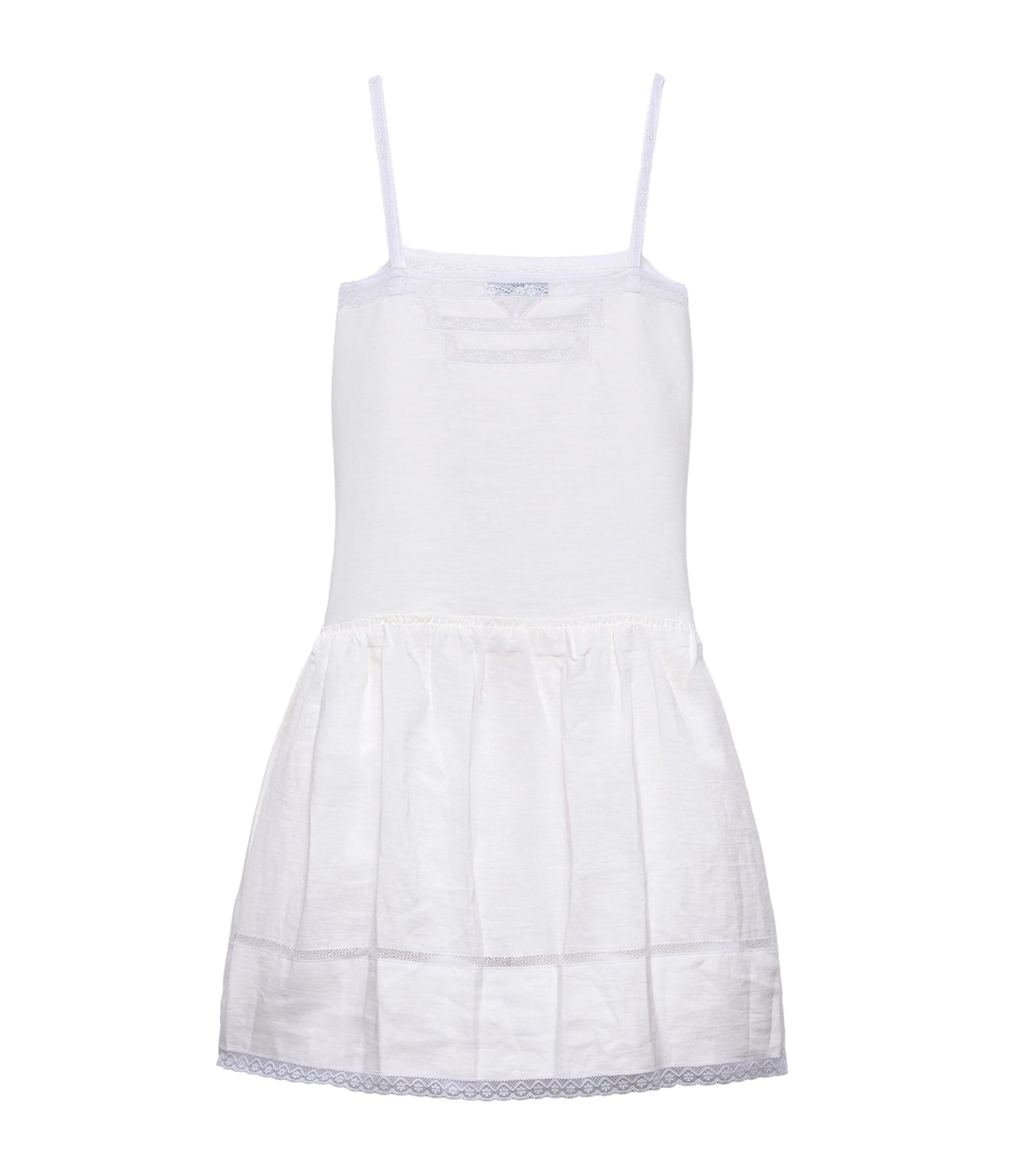 Prada Womens Linen Embroidered Mini Dress White