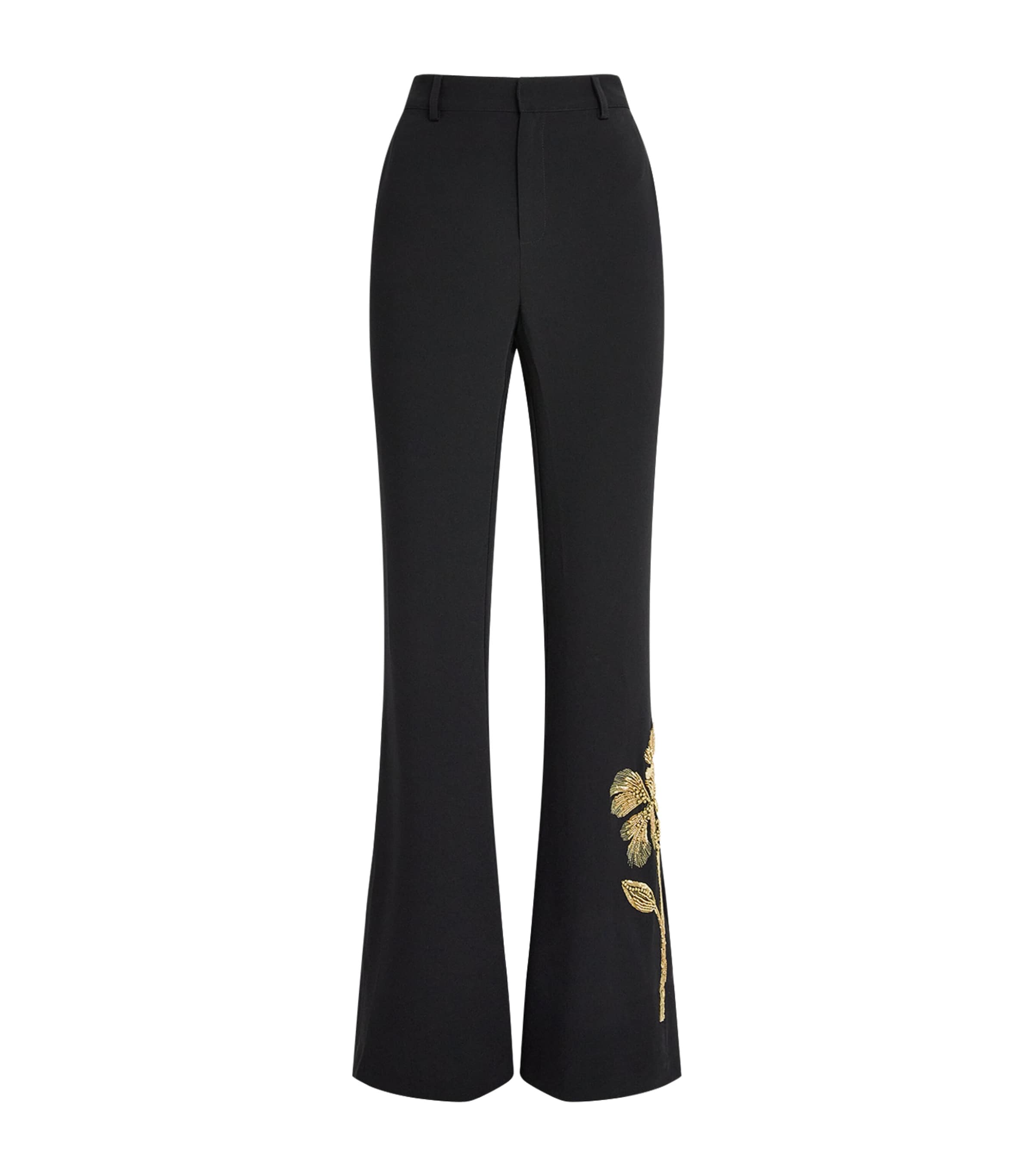 Cinq A Sept Womens Beaded Peony Jaxyn Flared Trousers Black/gold