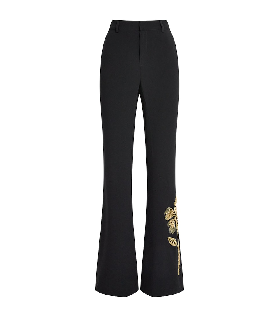 Cinq A Sept Womens Beaded Peony Jaxyn Flared Trousers Black/gold
