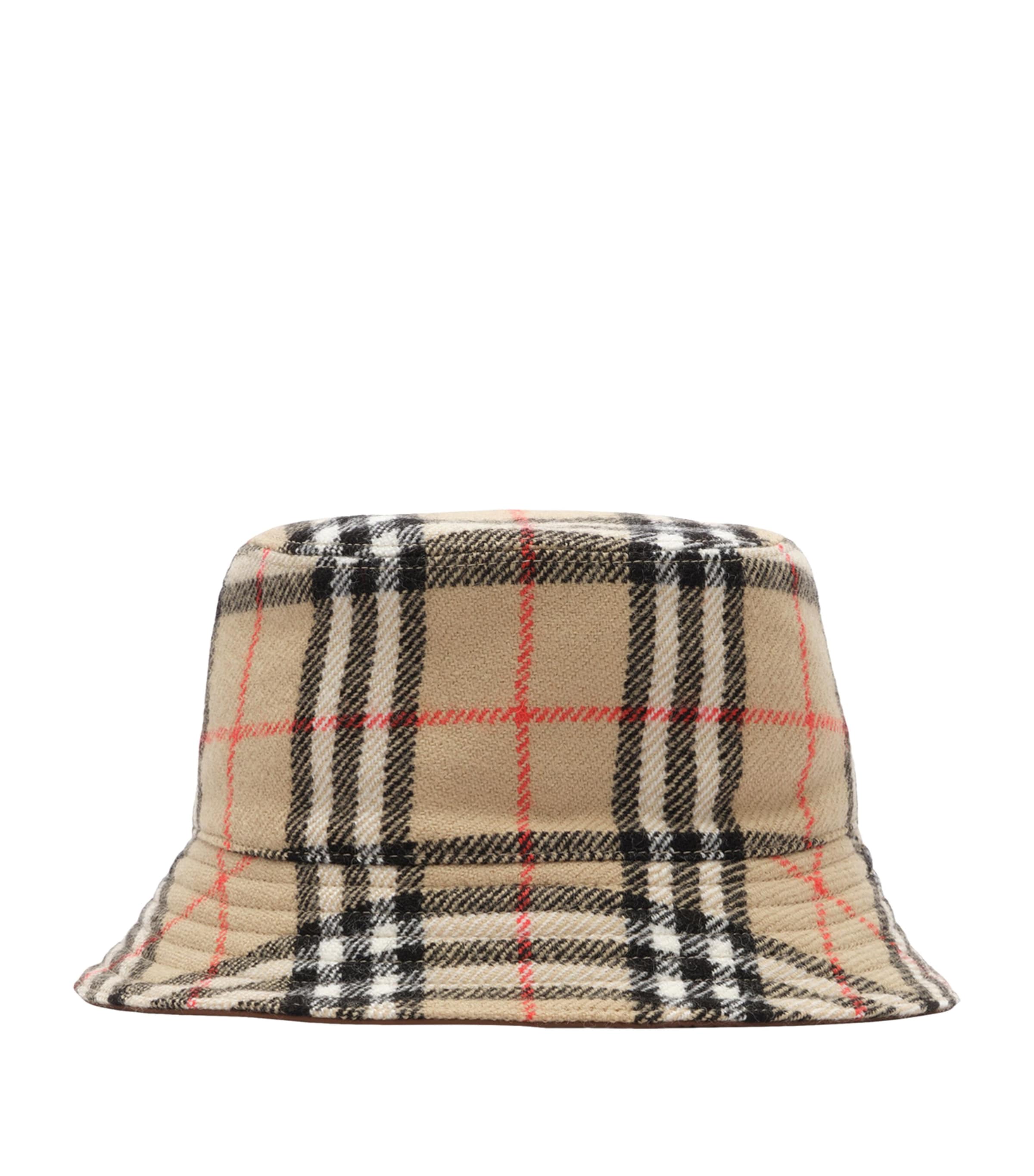Burberry Wool Reversible Check Bucket Hat Archive Beige Ip Chk