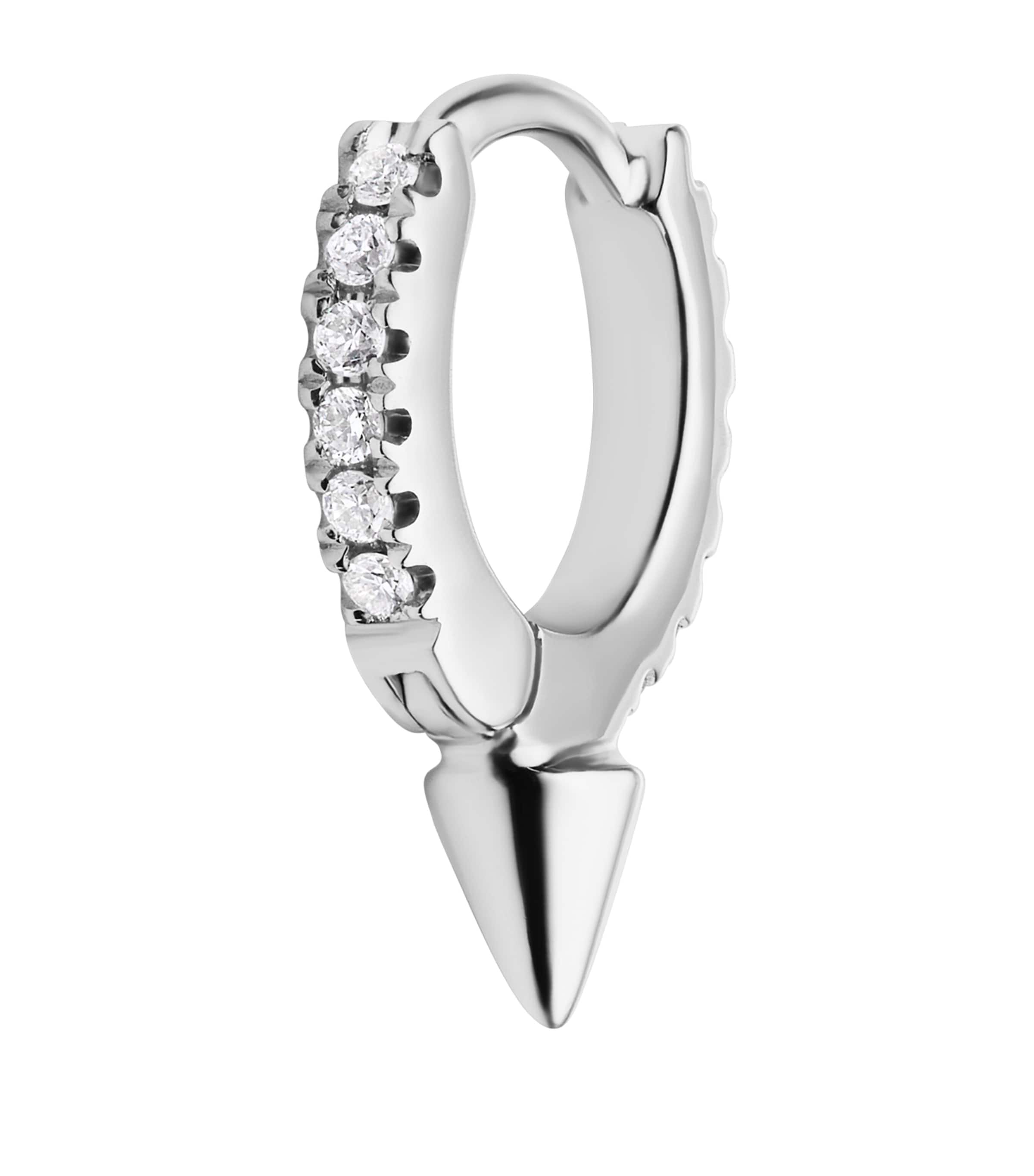 White Gold Single Short Spike Diamond Eternity Hoop Earring (6.5mm)