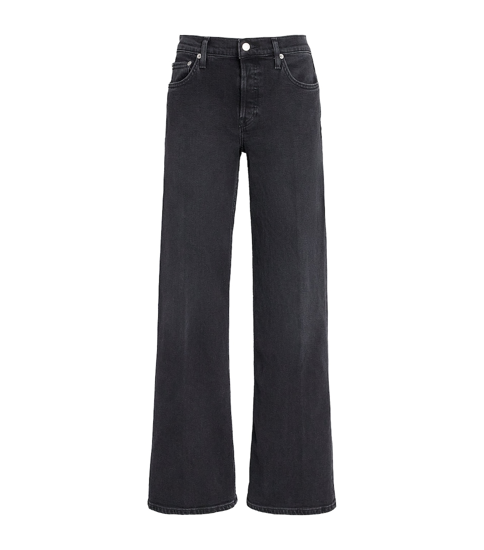 Re-Done Womens Laurel Mid-Rise Wide-Leg Jeans Washed Noir