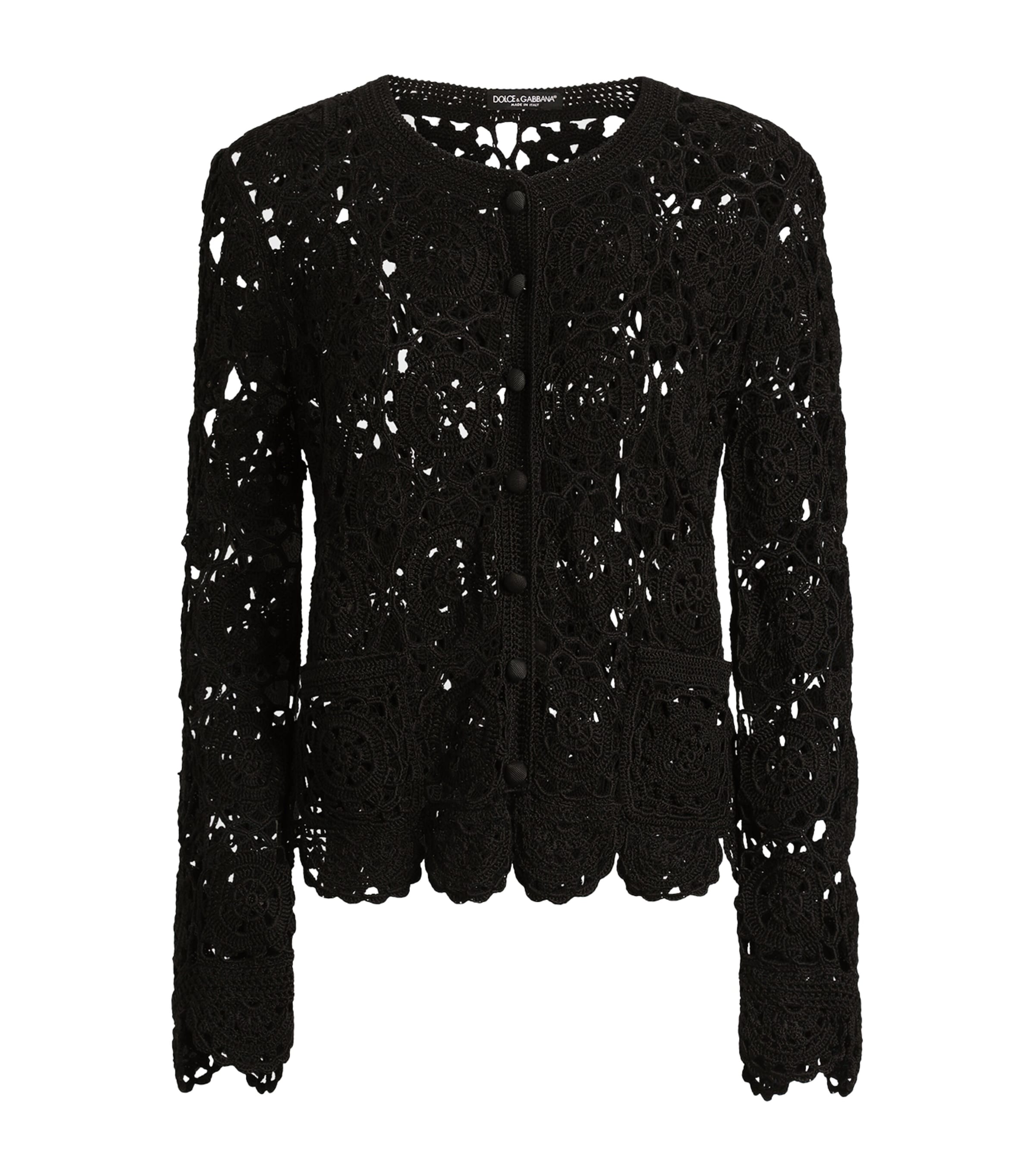 Dolce&Gabbana Womens Cotton Crochet Cardigan Black
