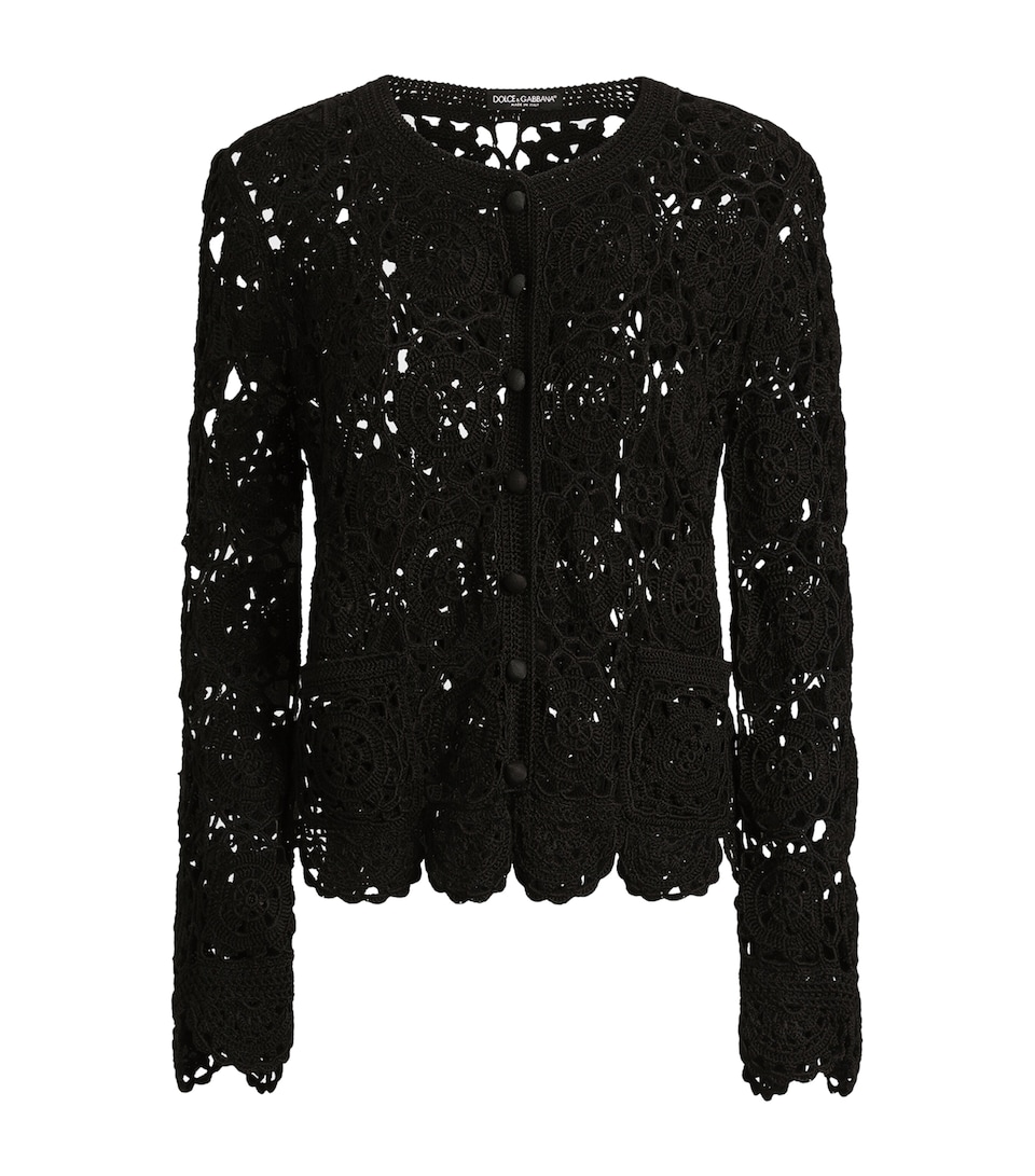Dolce&Gabbana Womens Cotton Crochet Cardigan Black