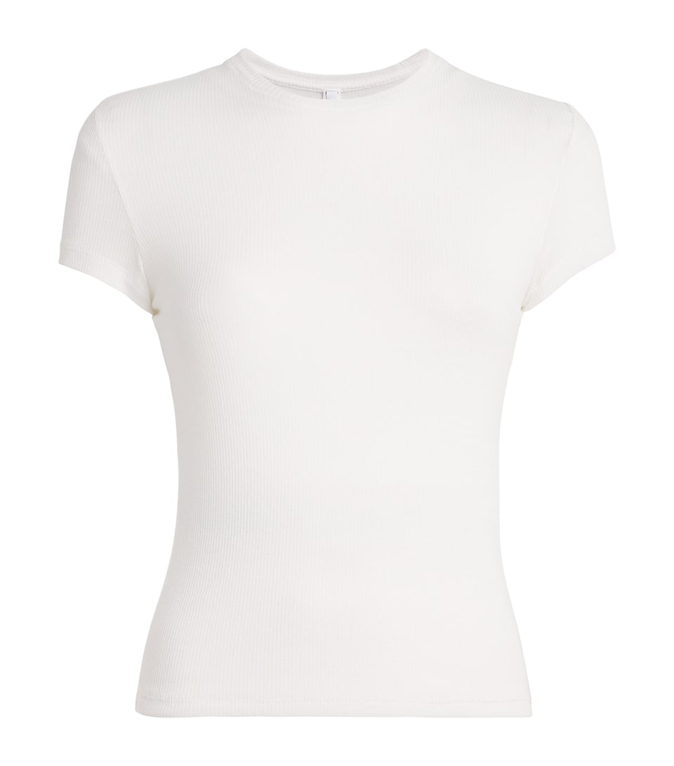 Skims Womens Semi-Sheer Ribbed T-Shirt Snow