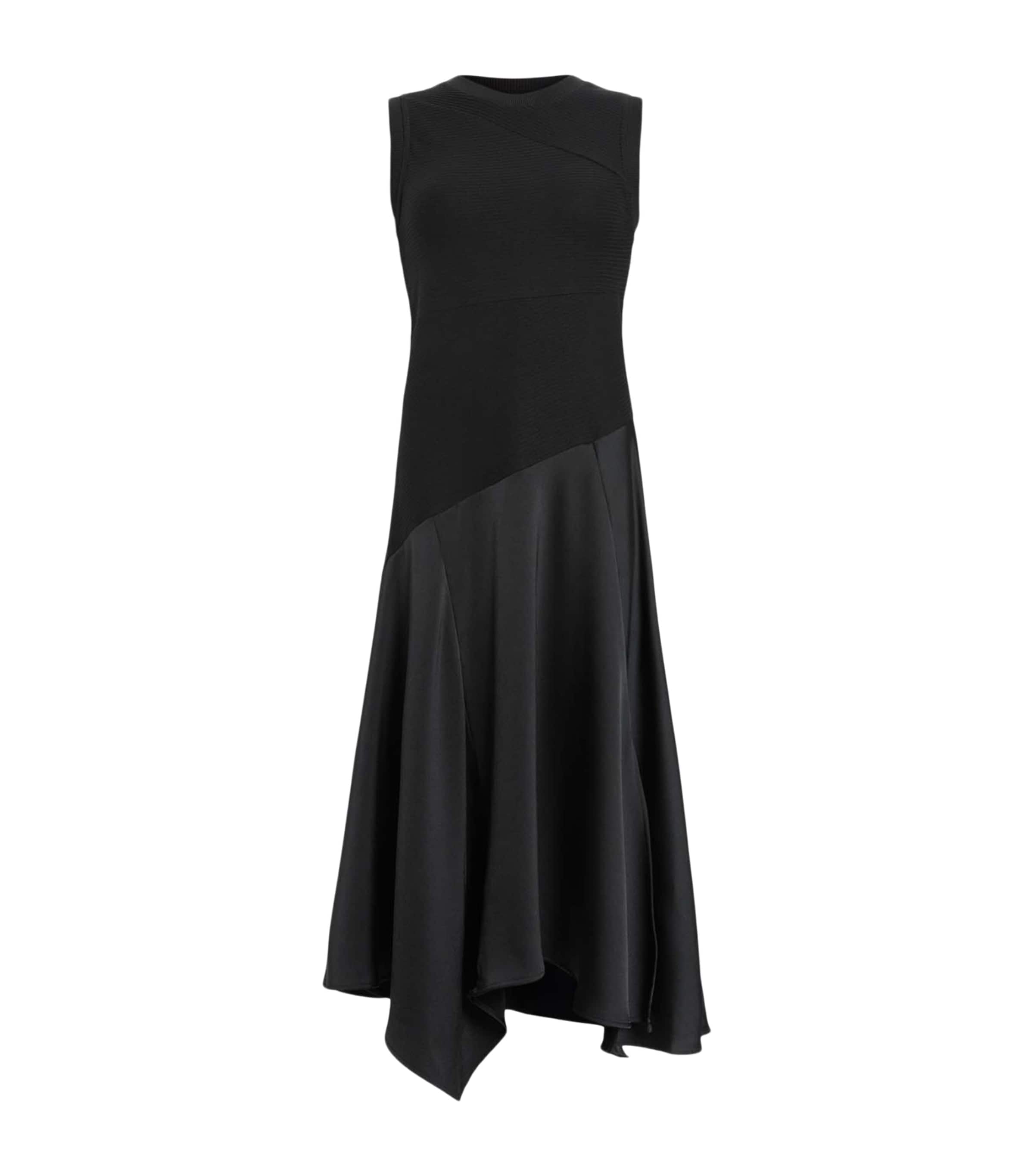 AllSaints Womens Asymmetric Pia Midi Dress Black