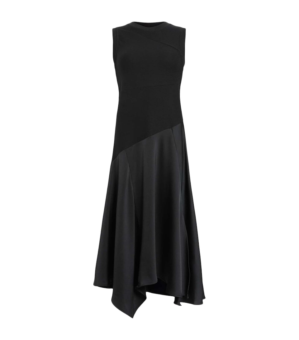 AllSaints Womens Asymmetric Pia Midi Dress Black