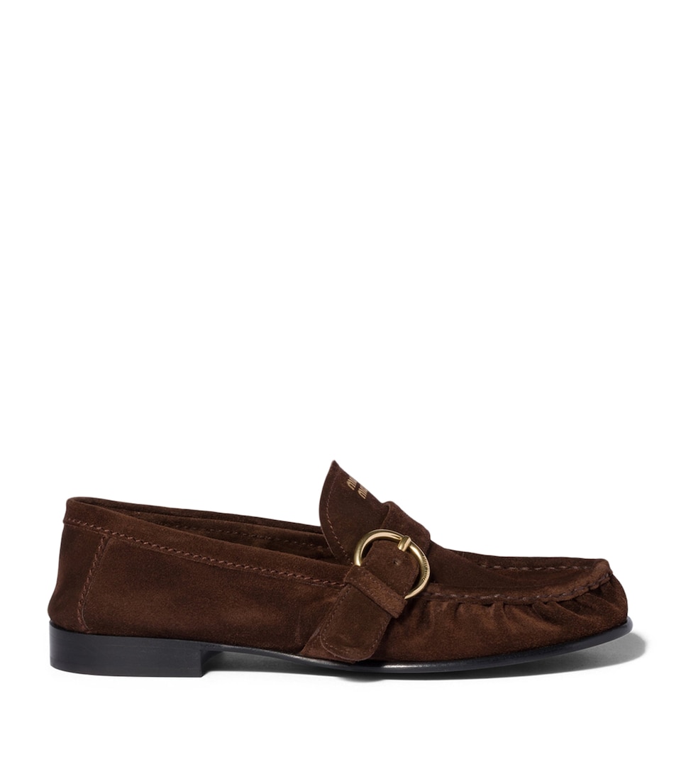 Miu Miu Suede Side-Buckle Loafers Brown