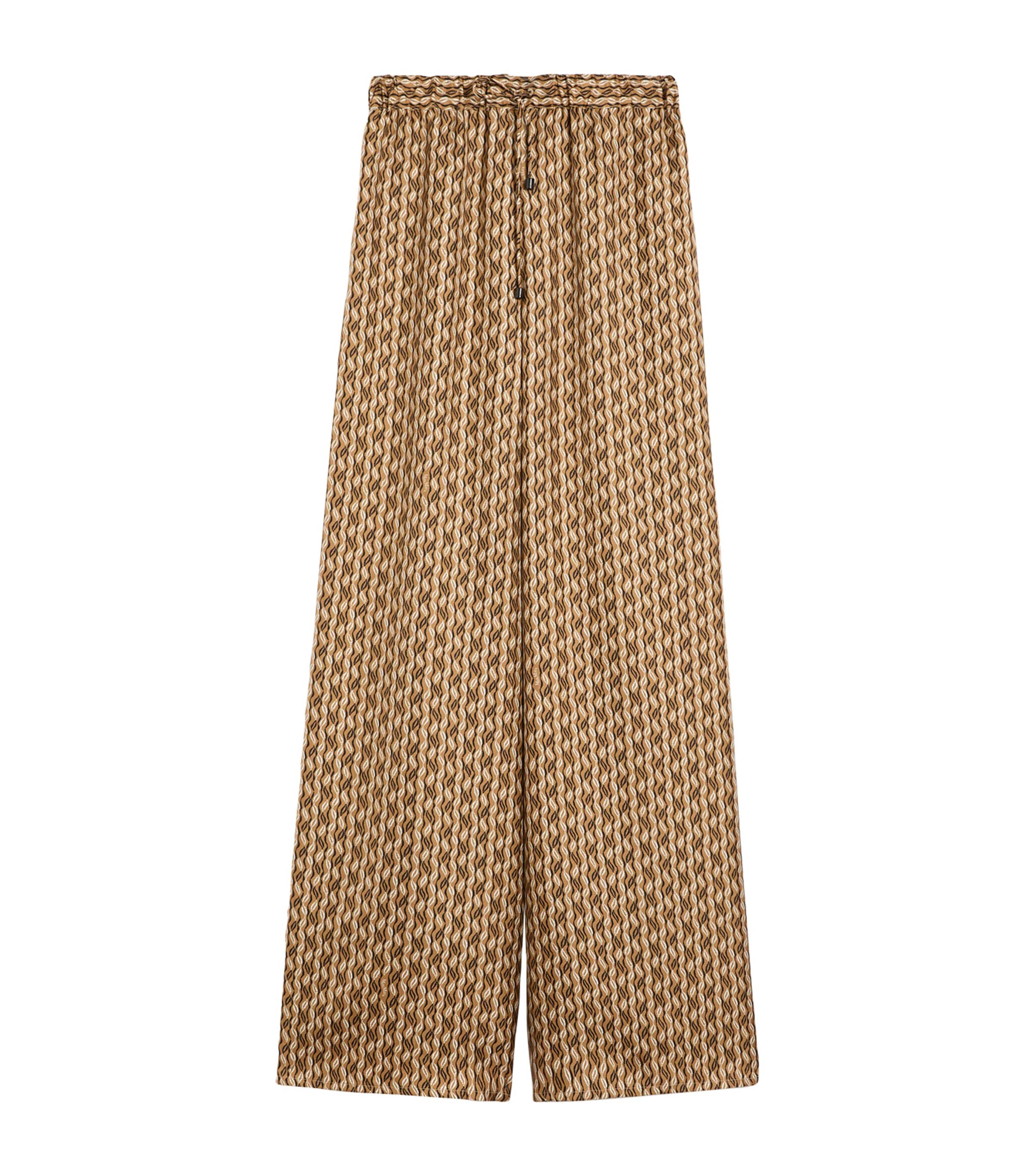 Max Mara Womens Silk Printed Drawstring Trousers Hazelnut Brown