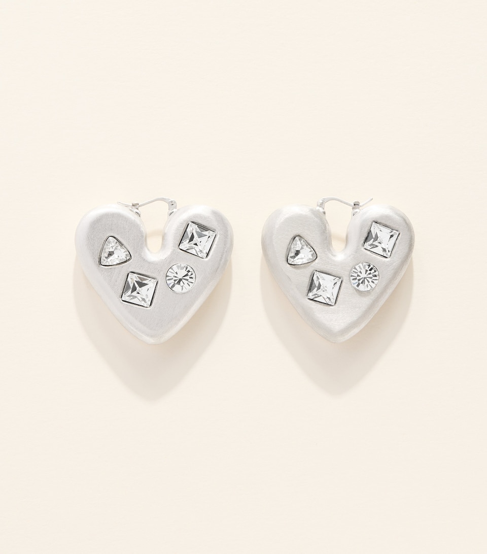 Jacquemus Crystal-Embellished Heart Earrings Silver / Crystal