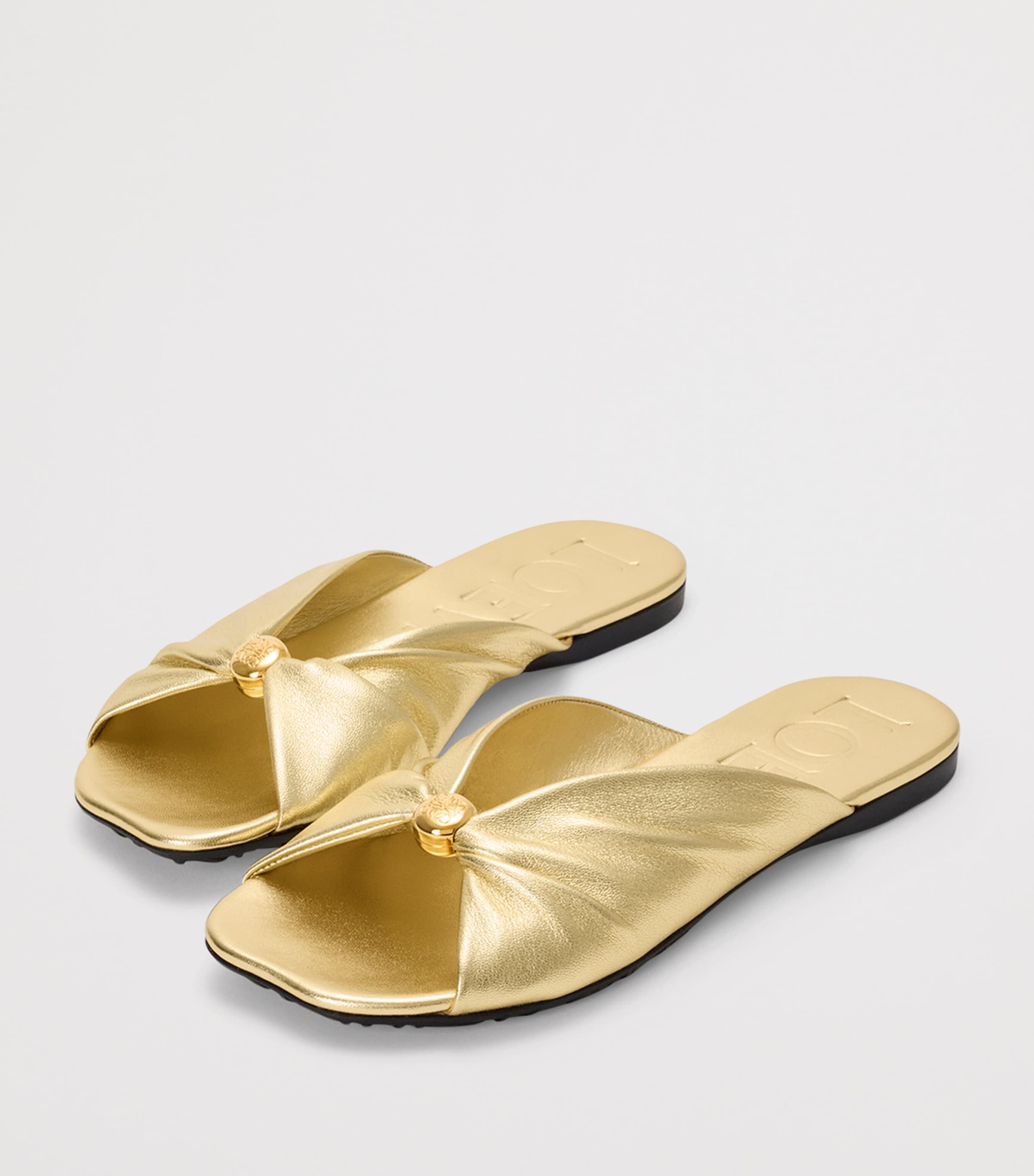 LOEWE x Paula's Ibiza Metallic Leather Pebble Slides Gold