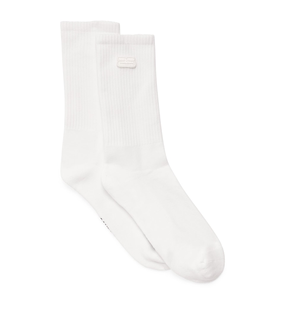 Sandro Paris Mens Cotton-Blend Double S Socks White