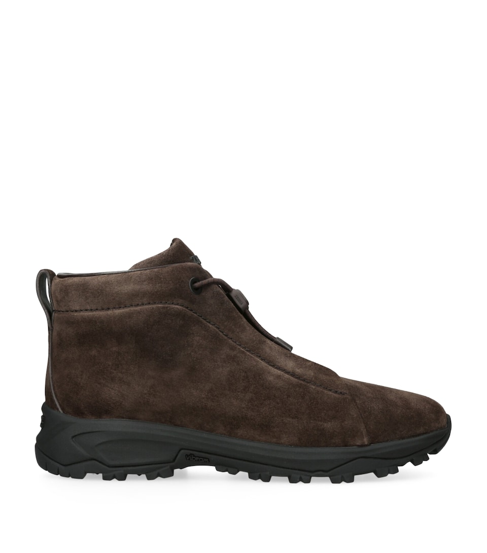 Zegna Suede Triple Stitch Vetta Sneakers Dark Brown