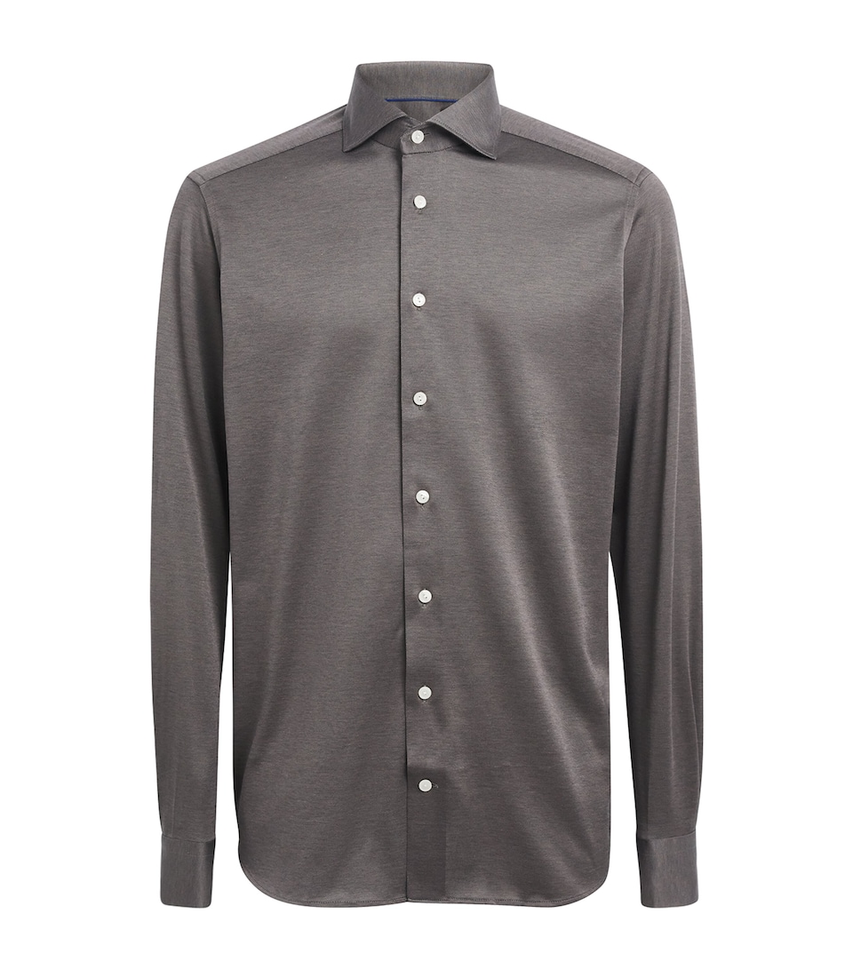 Eton Mens Cotton Filo di Scozia Contemporary Fit Shirt Dark Brown