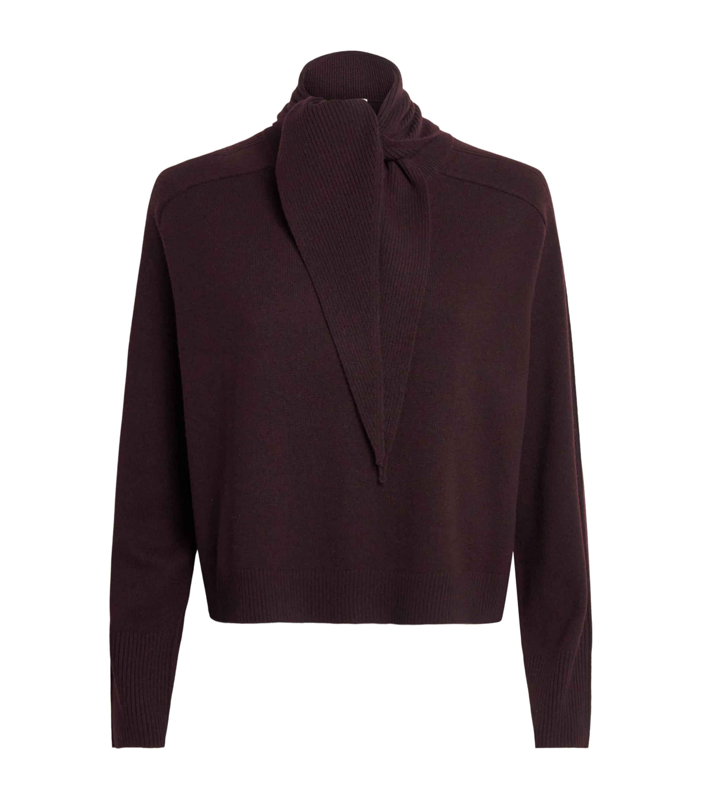 ME+EM Womens Merino Wool-Cashmere Sweater with Scarf Port Brown