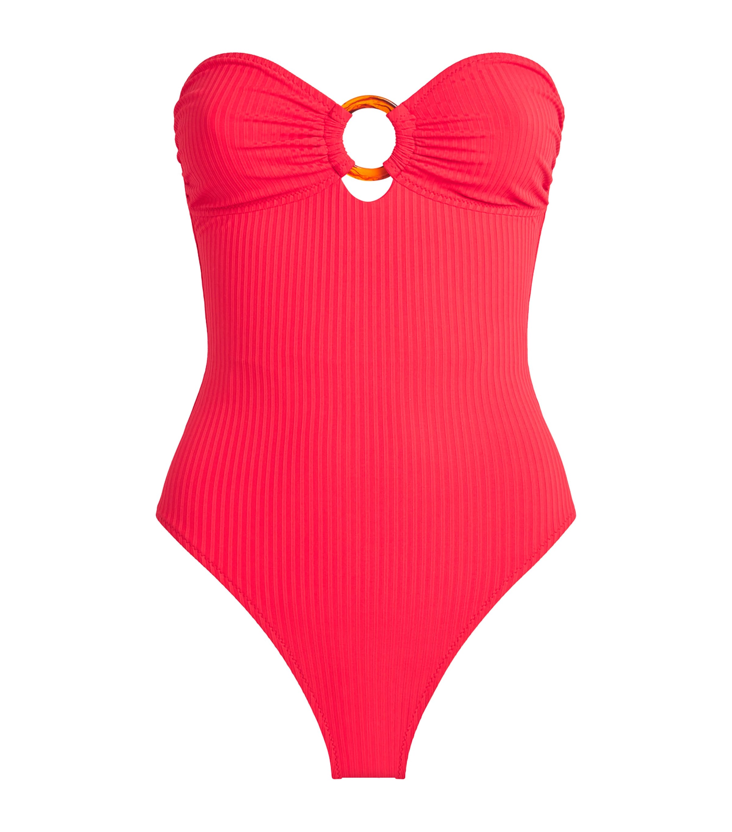 Melissa Odabash Womens Bandeau Cozumel Swimsuit Red Ribbed