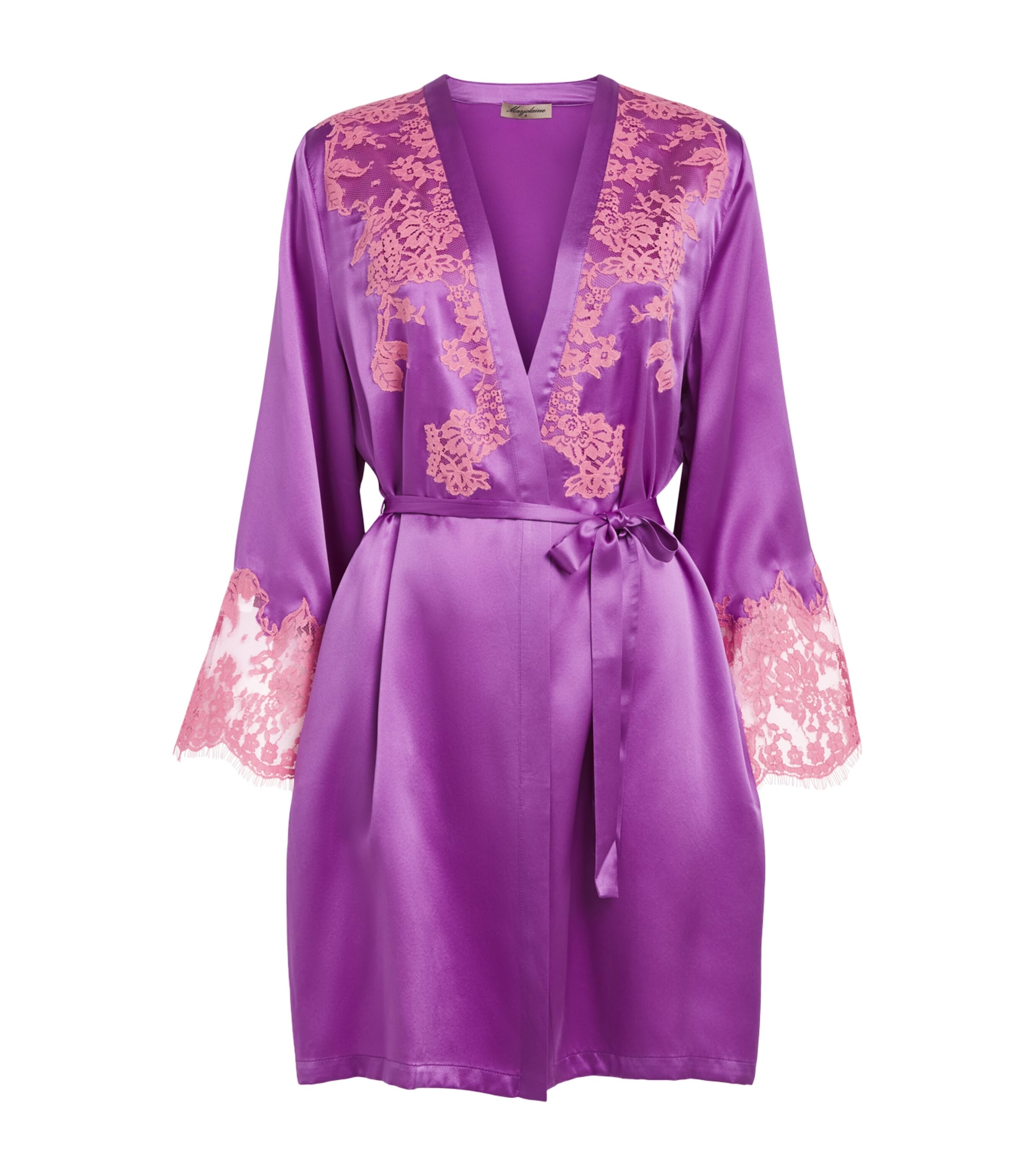 Marjolaine Womens Silk Floral Tess Robe Grape W Blush