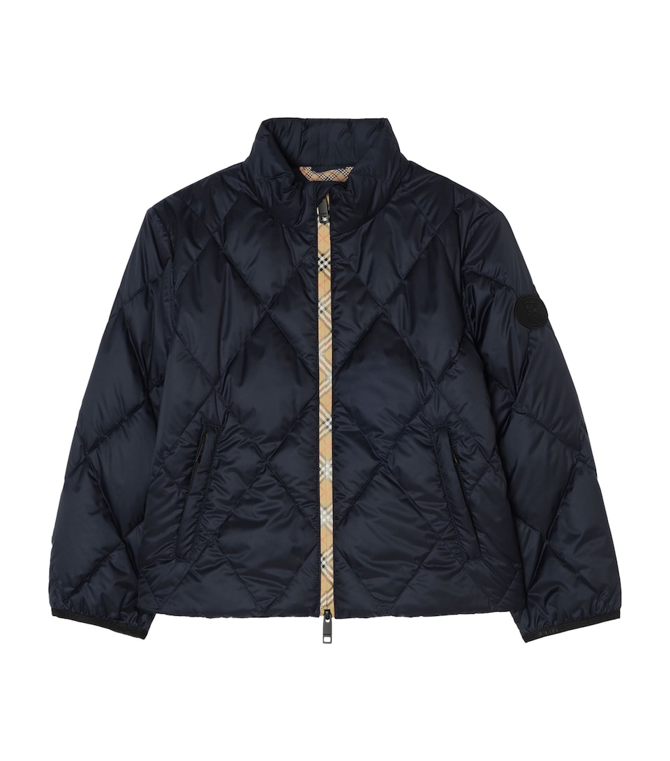 Burberry Kids Check-Trim Quilted Jacket (14 Years) Navy