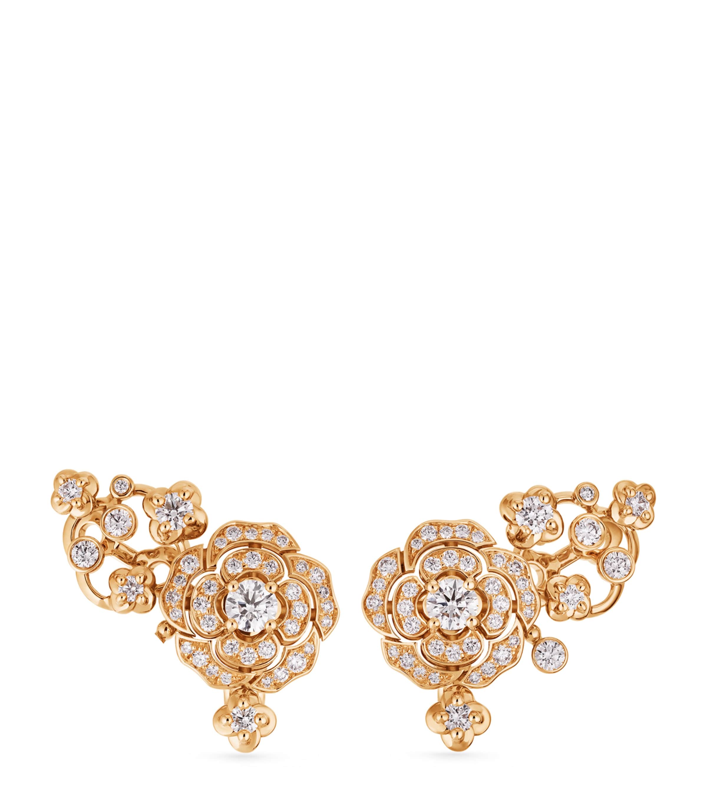 CHANEL Rose Gold and Diamond Bouton de Camélia Crawling Earrings Rose Gold