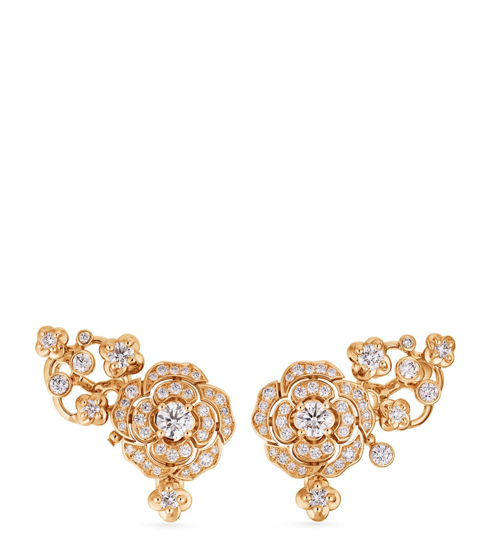 CHANEL Rose Gold and Diamond Bouton de Camélia Crawling Earrings Rose Gold