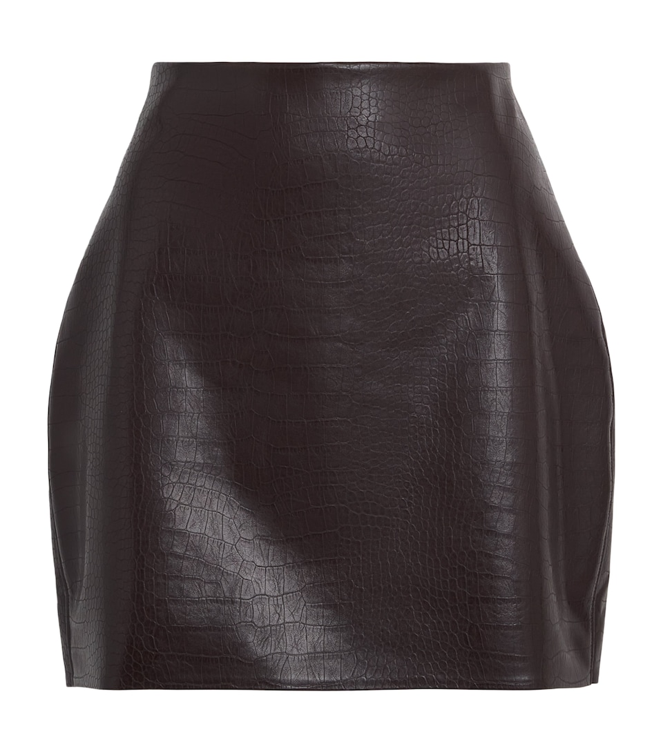 Wolford Womens Croc-Effect Faux-Leather Mini Skirt Dark Wood