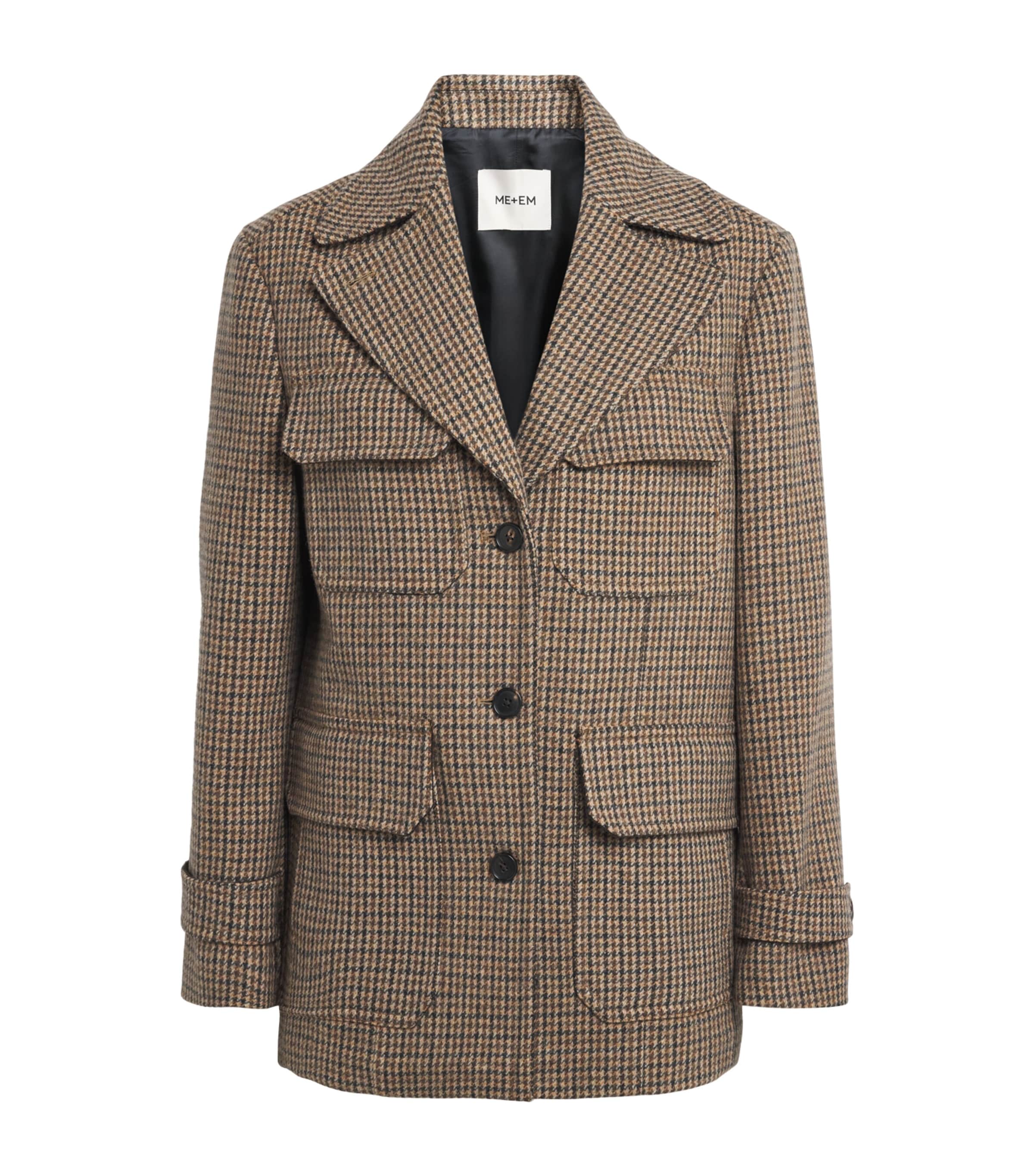 ME+EM Womens Wool-Blend Houndstooth Jacket Pecan Brown Multi