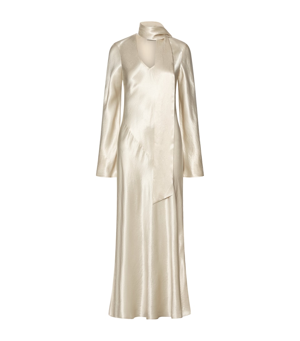 Marella Womens Satin Scarf-Detail Maxi Dress Wool White