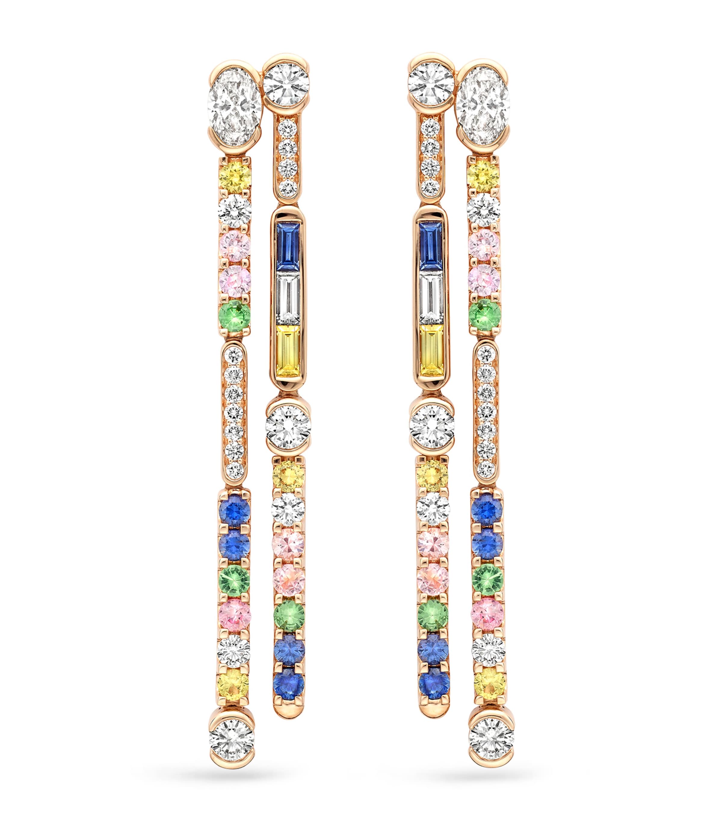 Rose Gold, Diamond, Sapphire and Tsavorite Play of Light Drop Earrings
