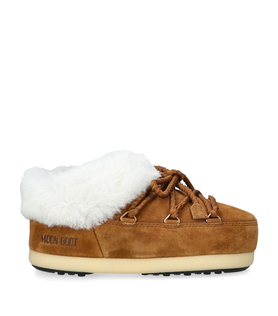 Suede Shearling-Trim EVX Mules