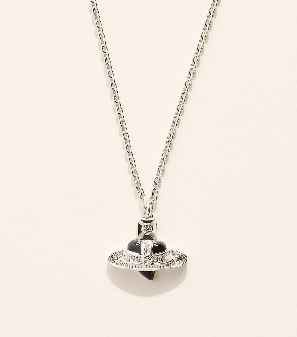 Vivienne Westwood Diamante Heart Necklace Plat/blk Dmn Cr