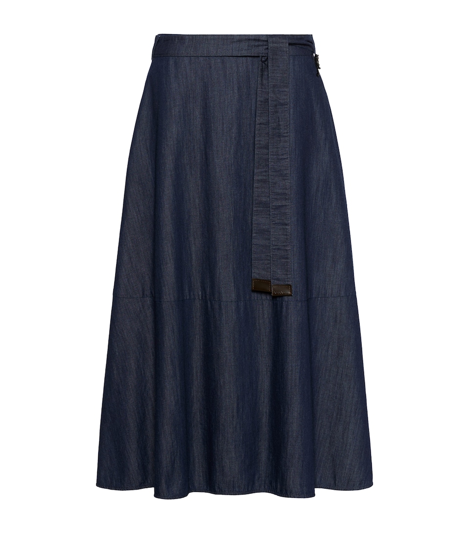 Max Mara Womens Belted Denim Midi Skirt Midnightblue