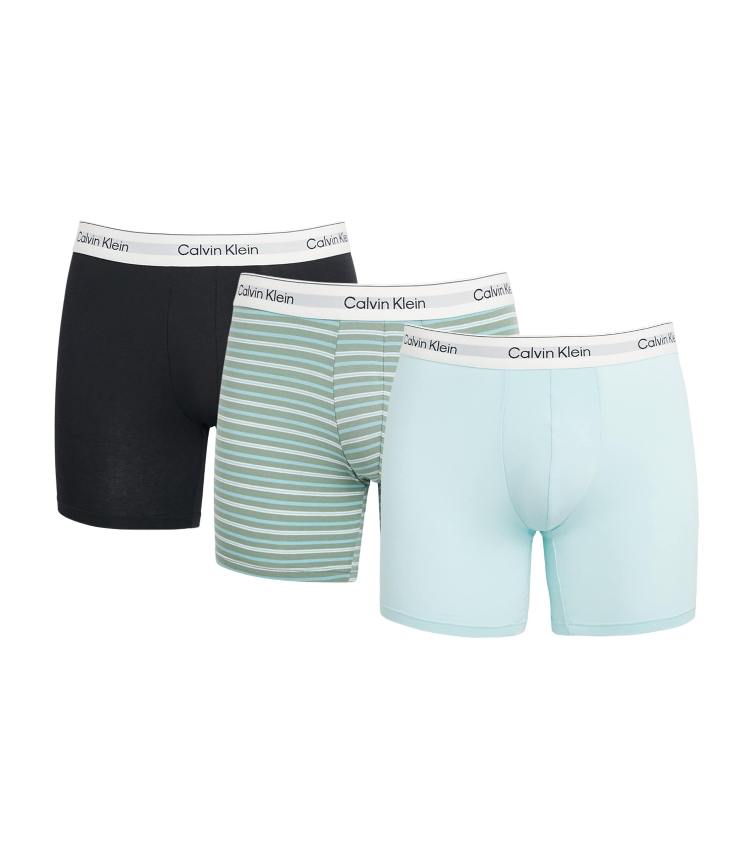 Calvin Klein Mens Stretch-Cotton Icon Boxer Briefs (Pack of 3) Black/spry/mist