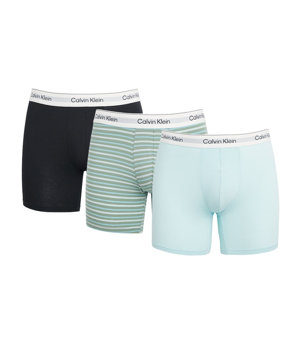 Calvin Klein Mens Stretch-Cotton Icon Boxer Briefs (Pack of 3) Black/spry/mist