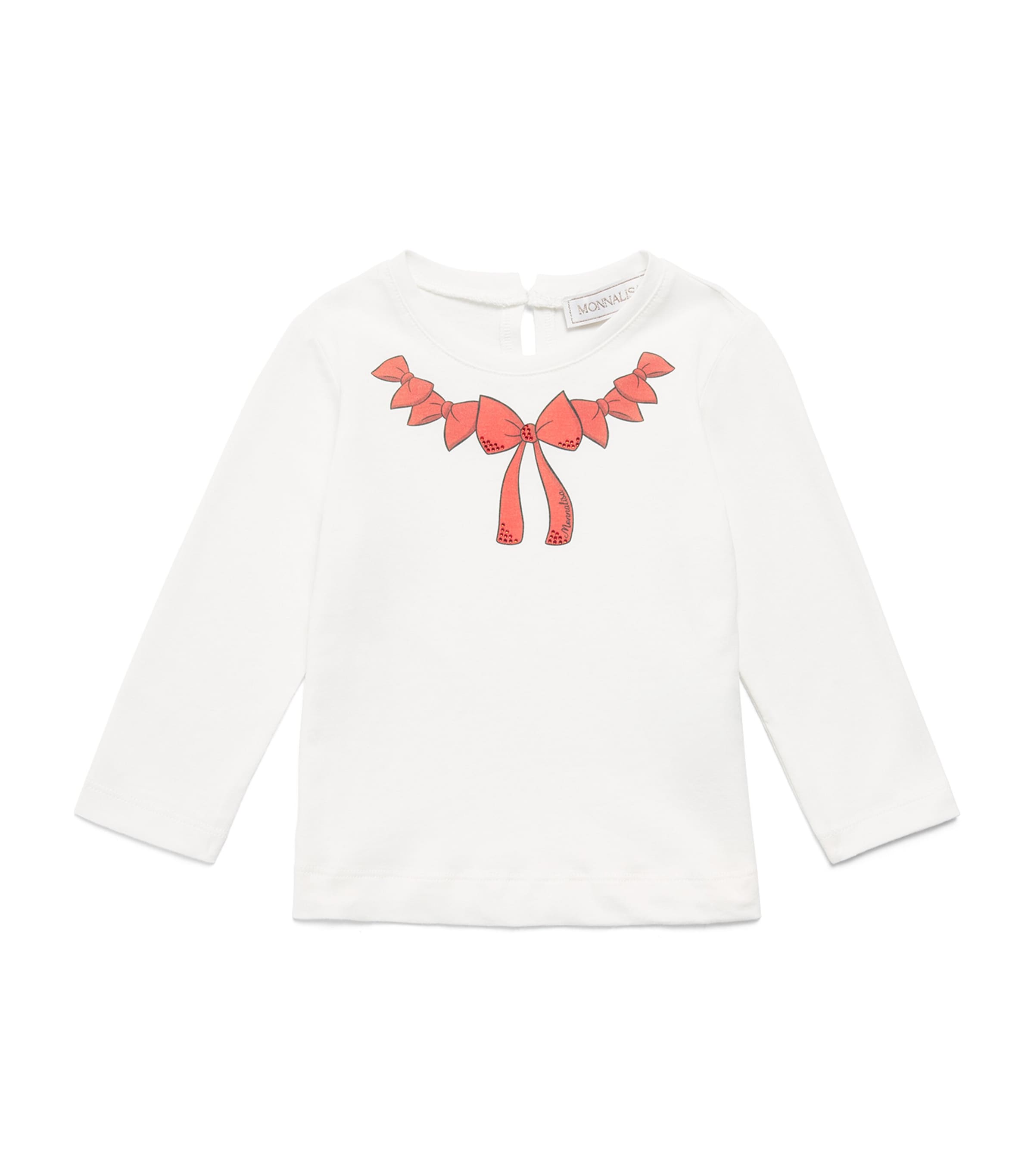 Monnalisa Cotton Bow Long-Sleeve T-Shirt (6 Months-6 Years) Panna