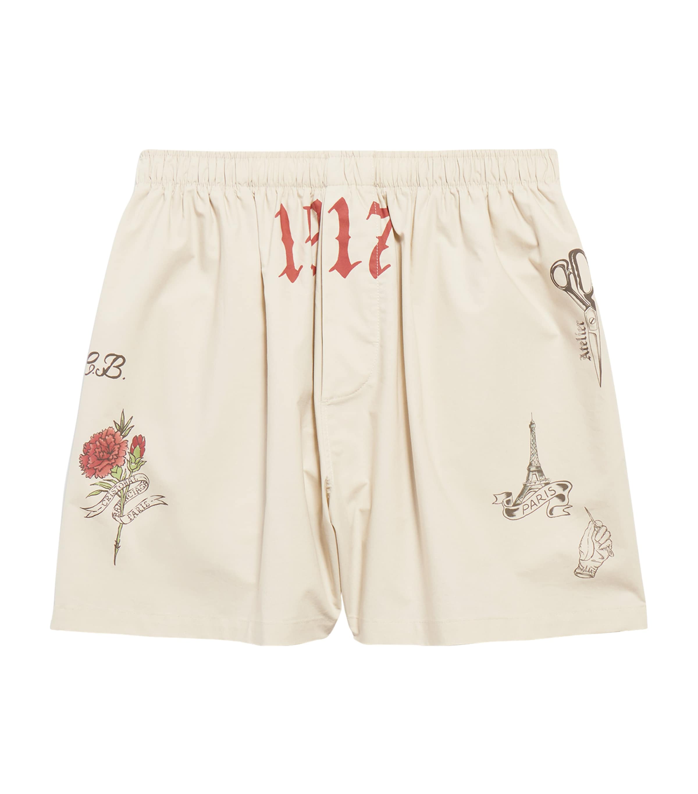 Balenciaga Mens Cotton Tattoo Print Shorts
