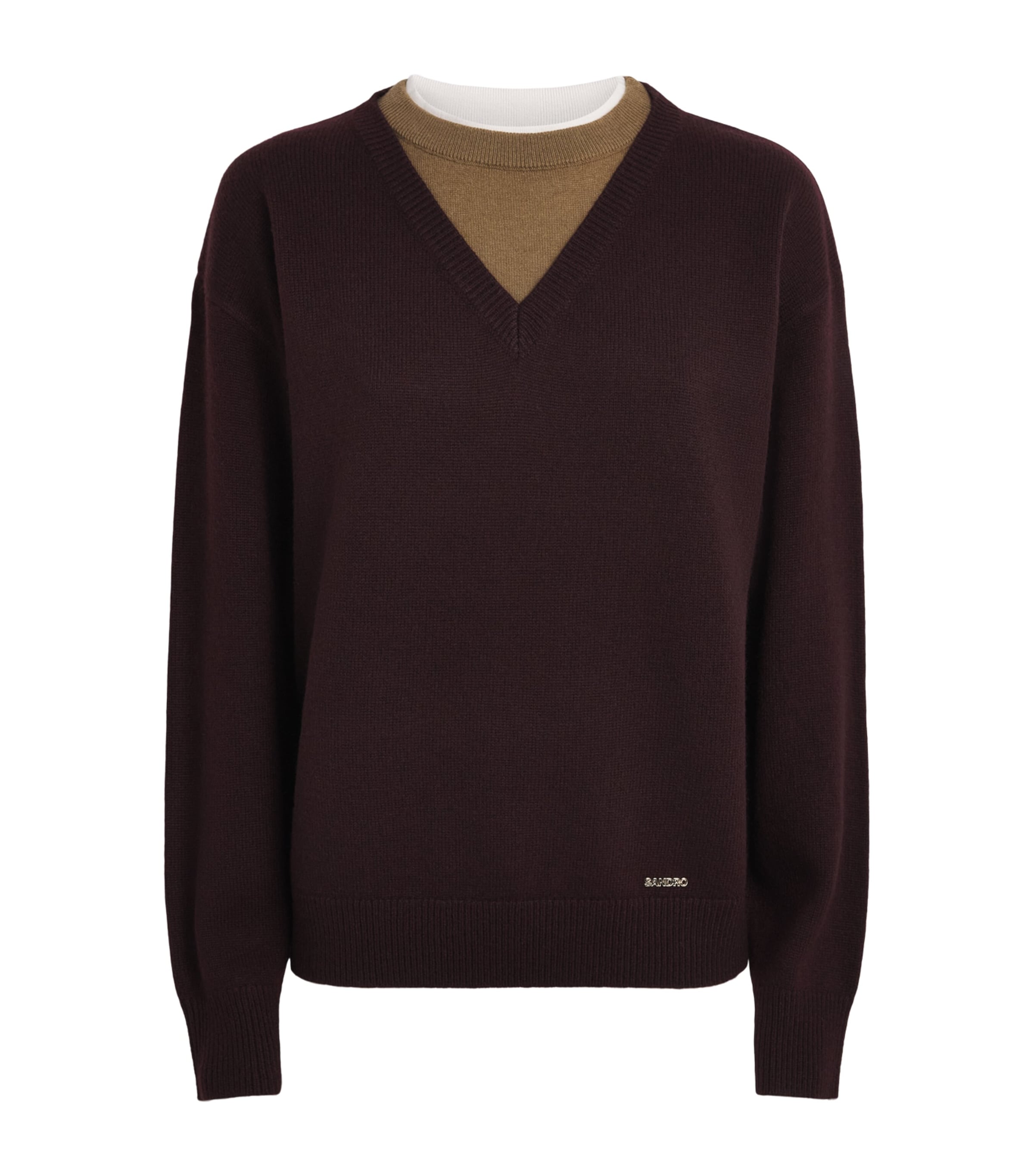 Sandro Paris Womens Wool-Cashmere Layered Sweater Bordeaux