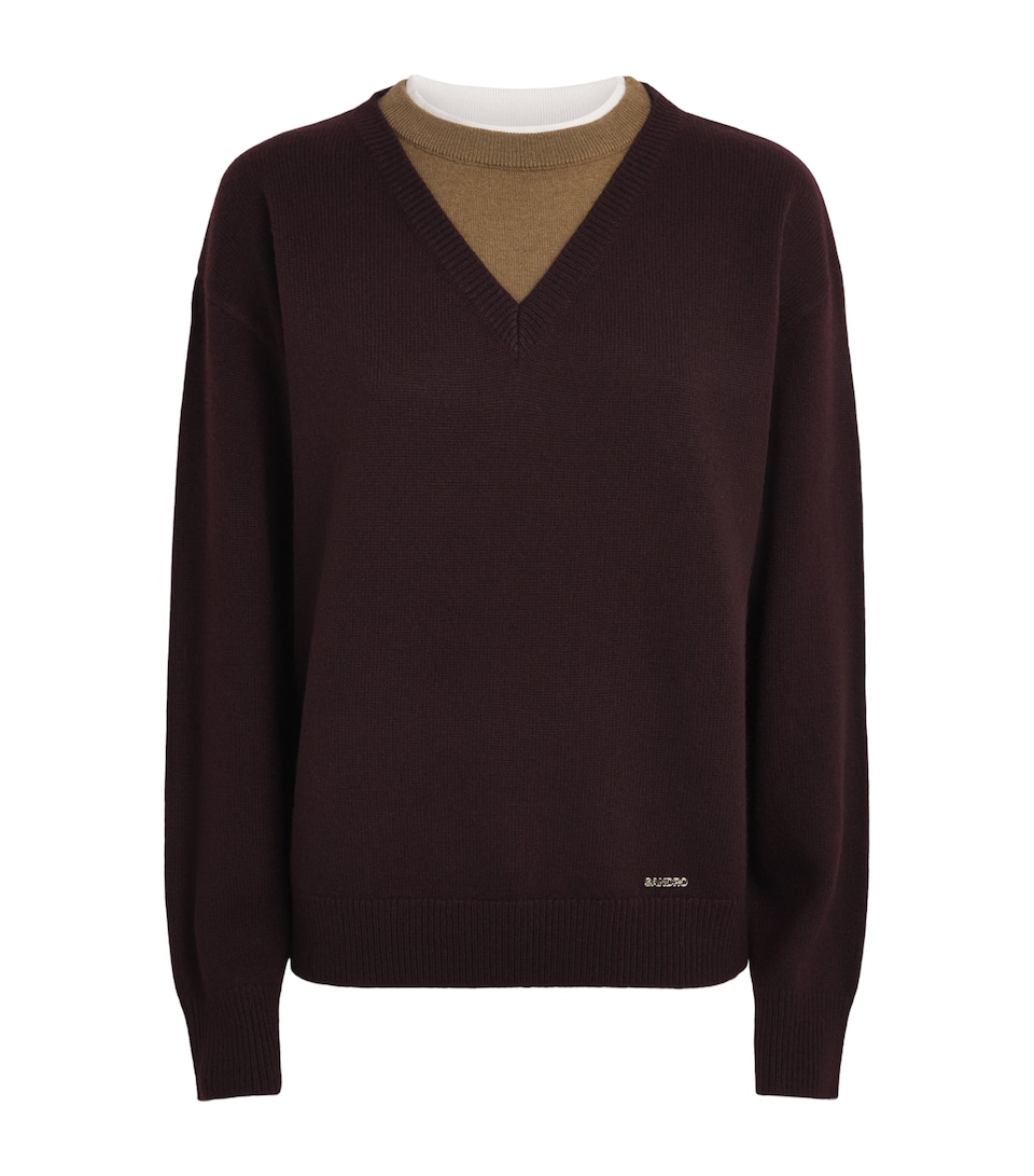 Sandro Paris Womens Wool-Cashmere Layered Sweater Bordeaux