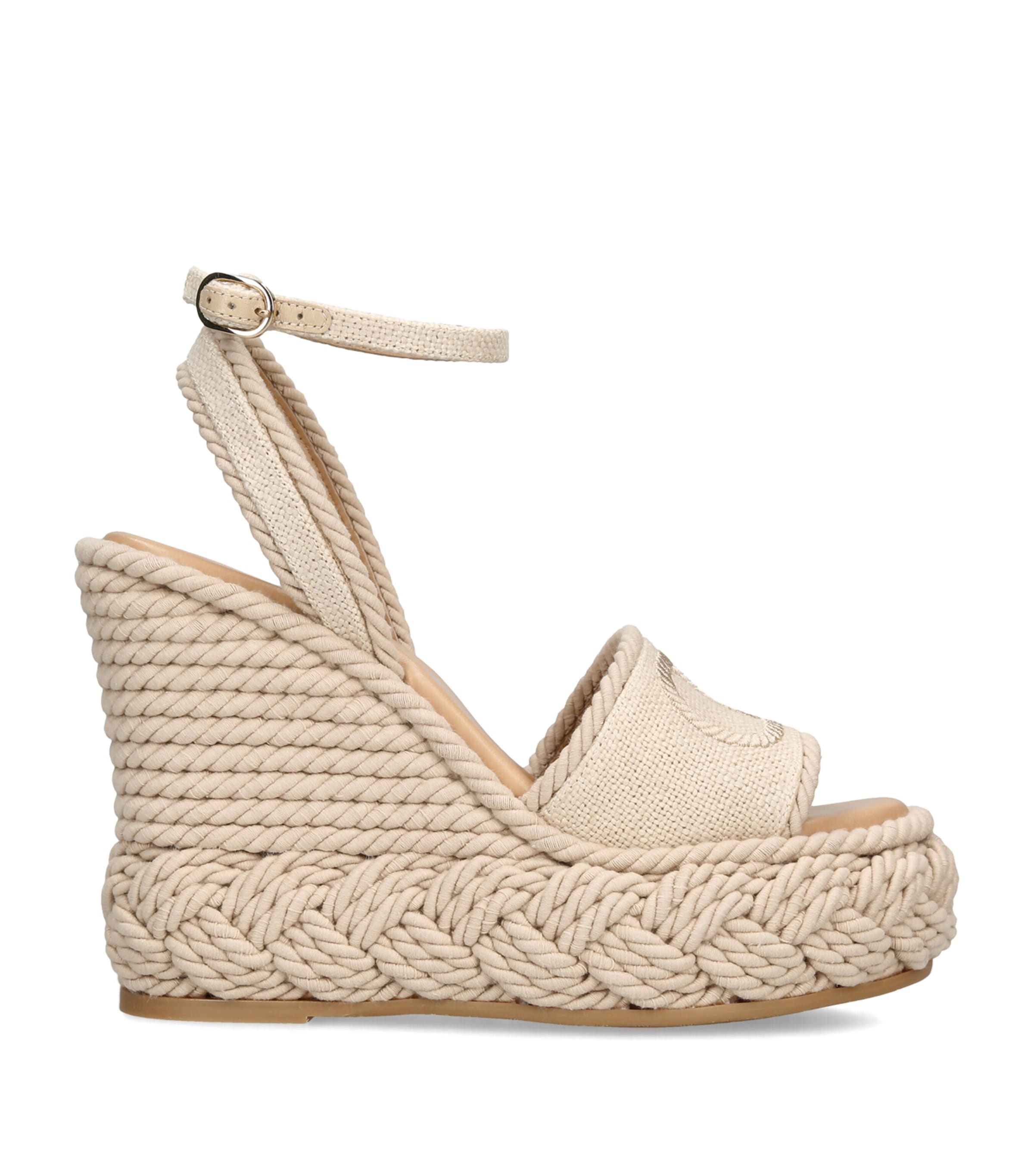 Valentino Garavani Canvas Torchon Espadrille Wedge Sandals 130 Beige