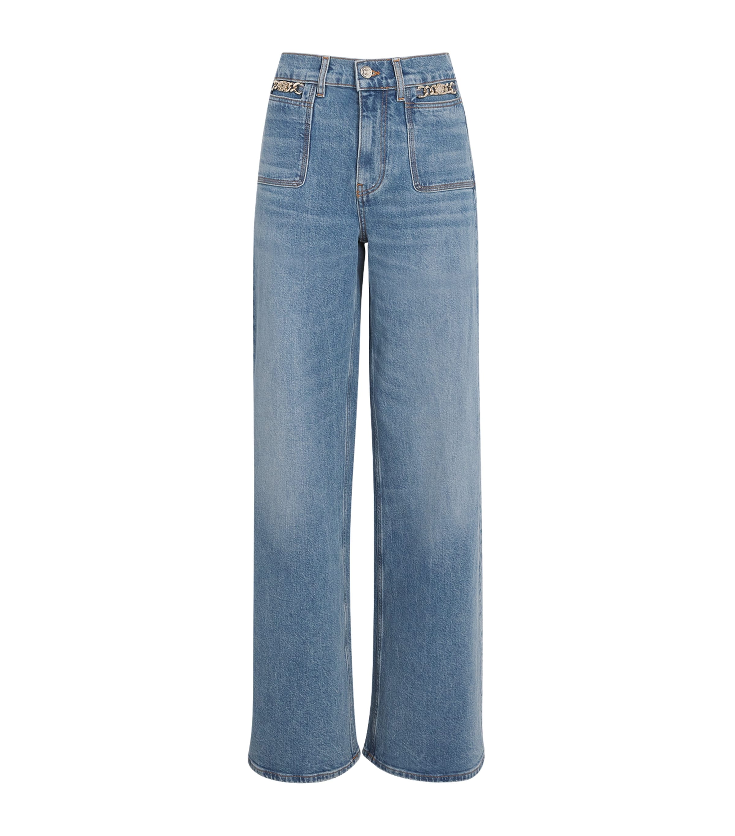 Chain-Detail Straight Jeans