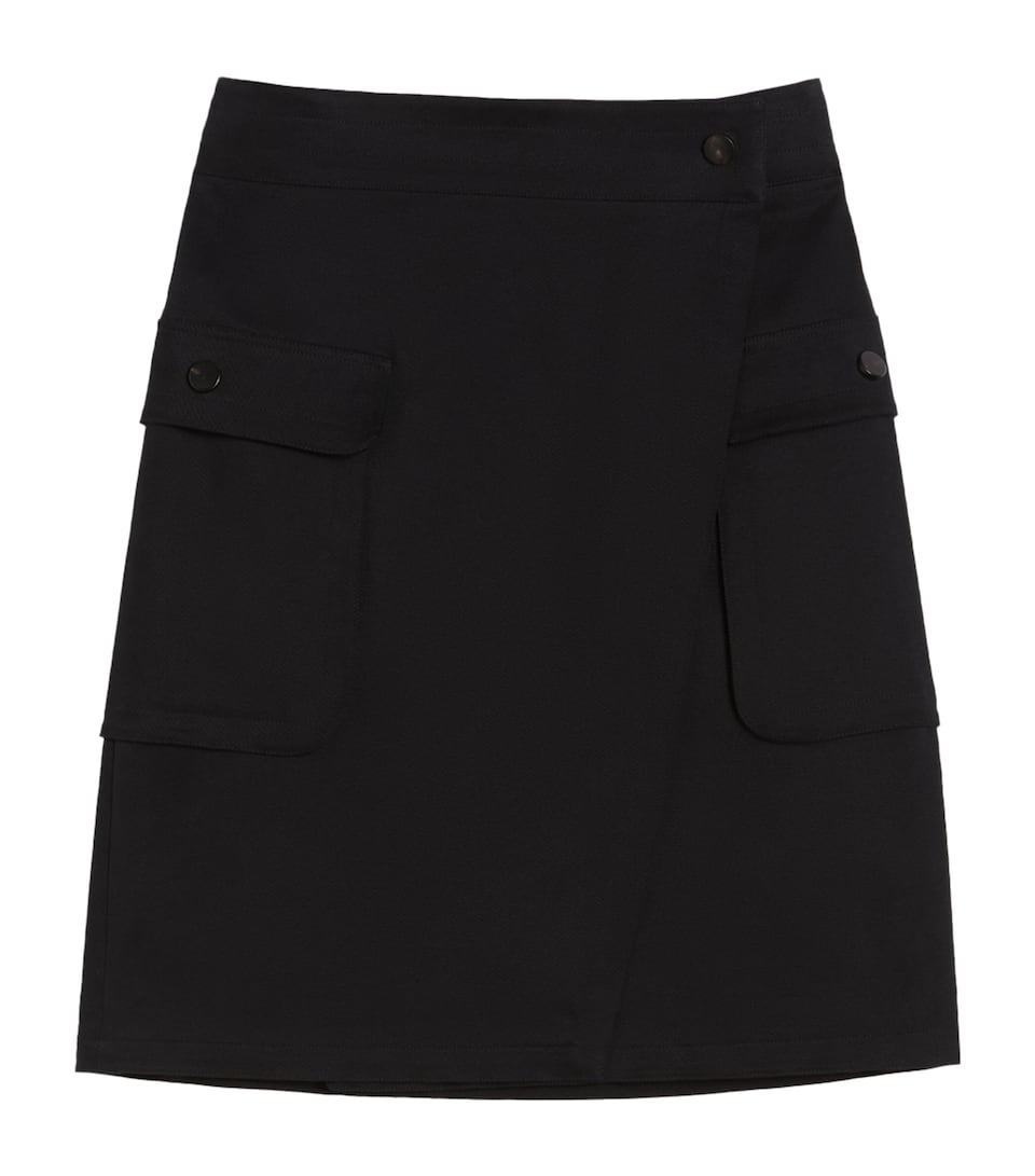 Max Mara Womens Stretch-Cotton Wrap Midi Skirt Black