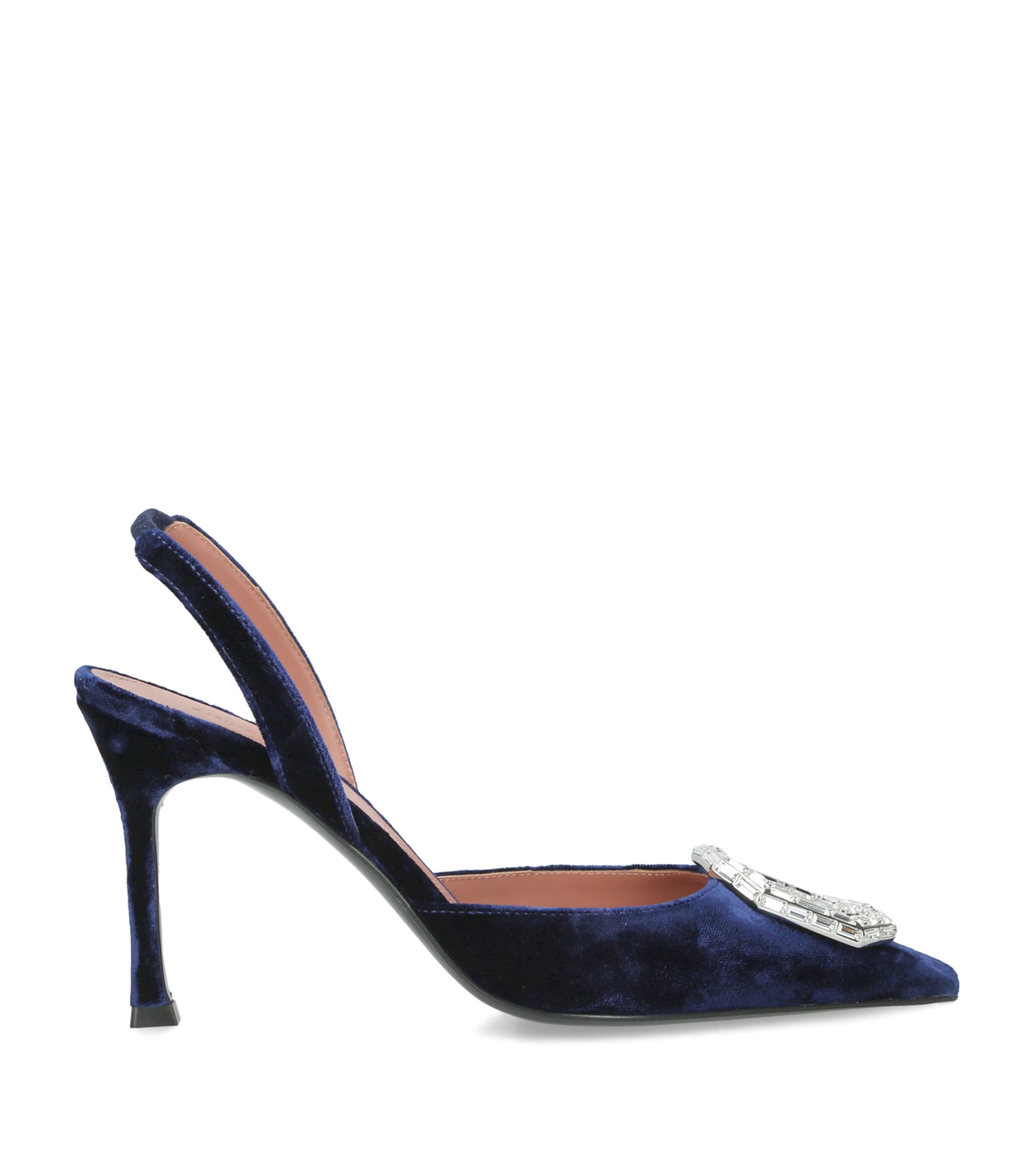 Amina Muaddi Velvet Camelia Slingback Pumps 90 Blue/dark