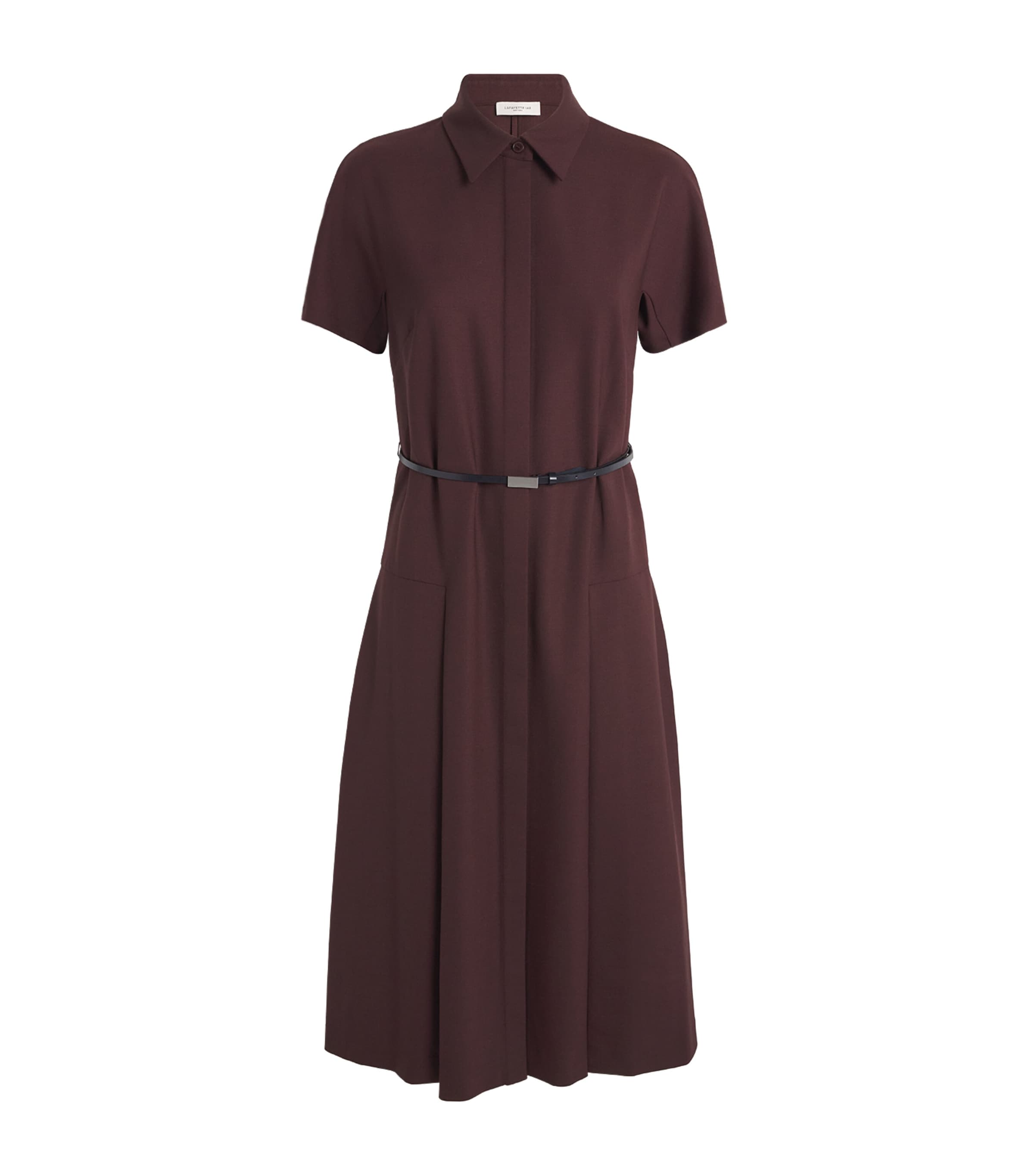 Lafayette 148 Womens Stretch-Wool Belted Midi Dress Beet Melange