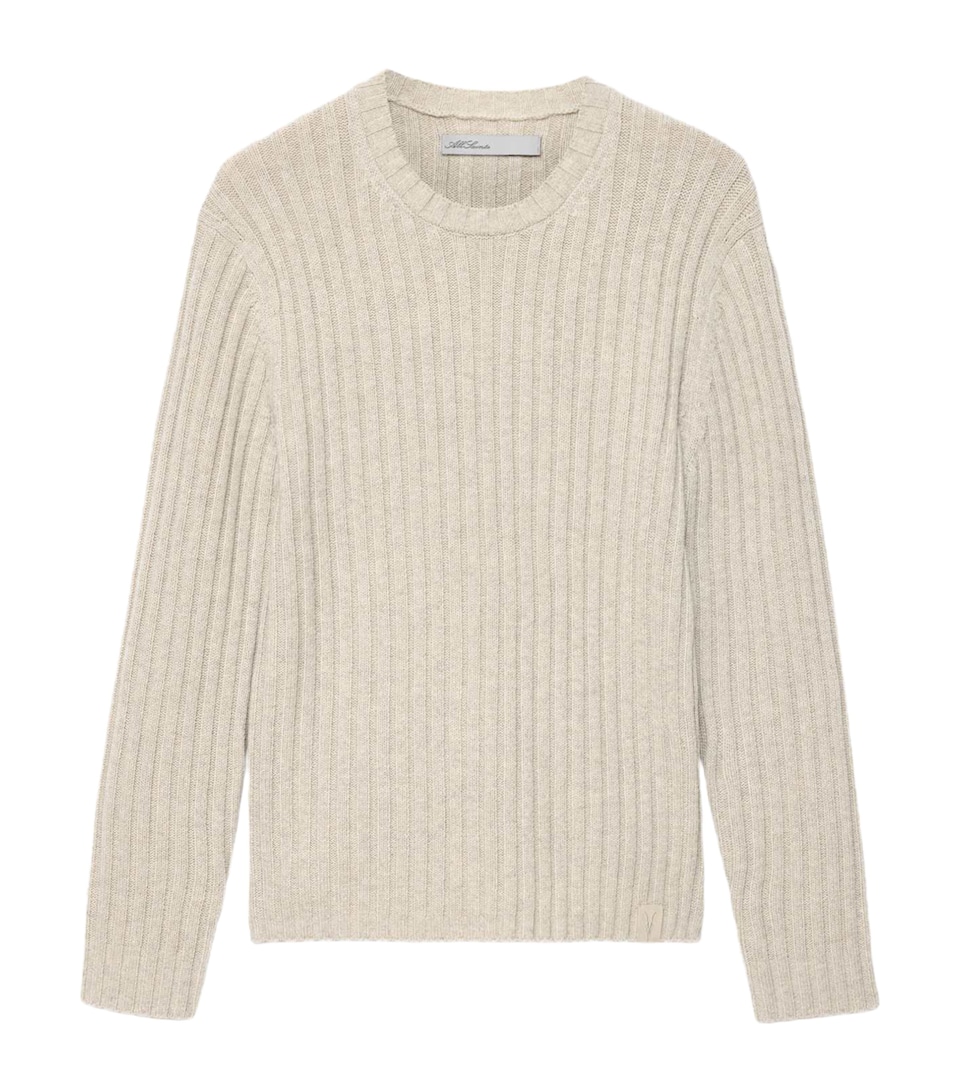 AllSaints Mens Merino Wool-Blend Liev Sweater Feather Grey
