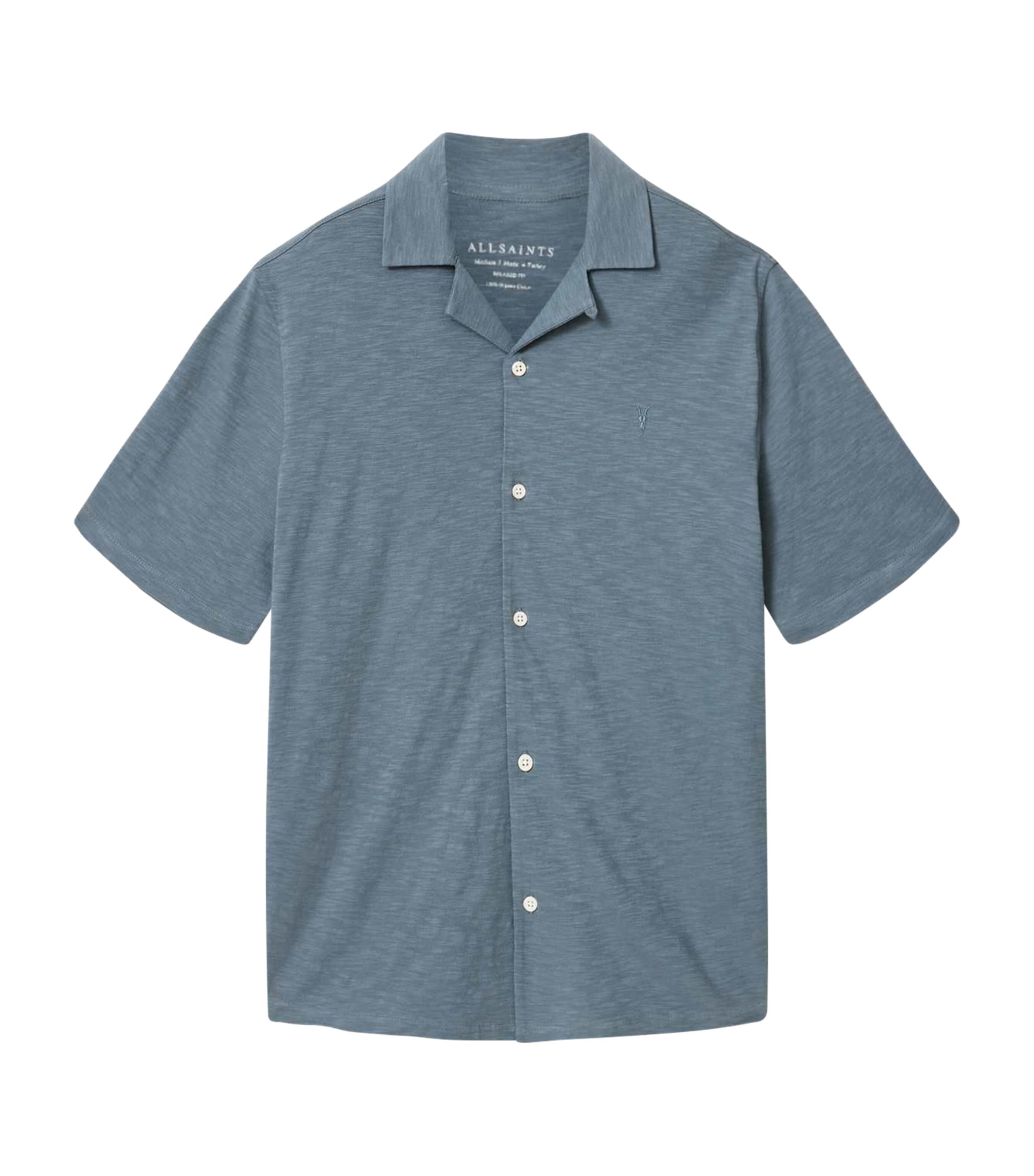 AllSaints Mens Cotton Robson Short-Sleeve Shirt Lunar Blue