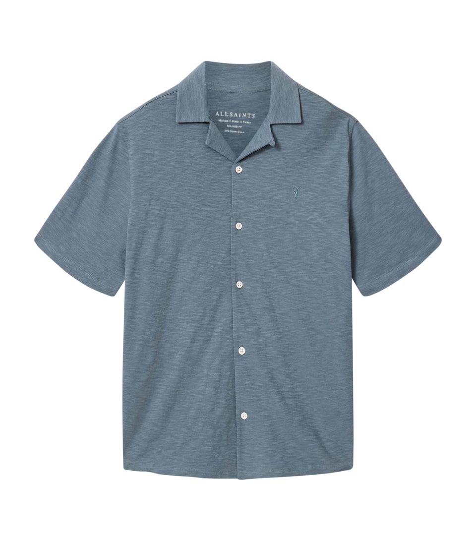 AllSaints Mens Cotton Robson Short-Sleeve Shirt Lunar Blue