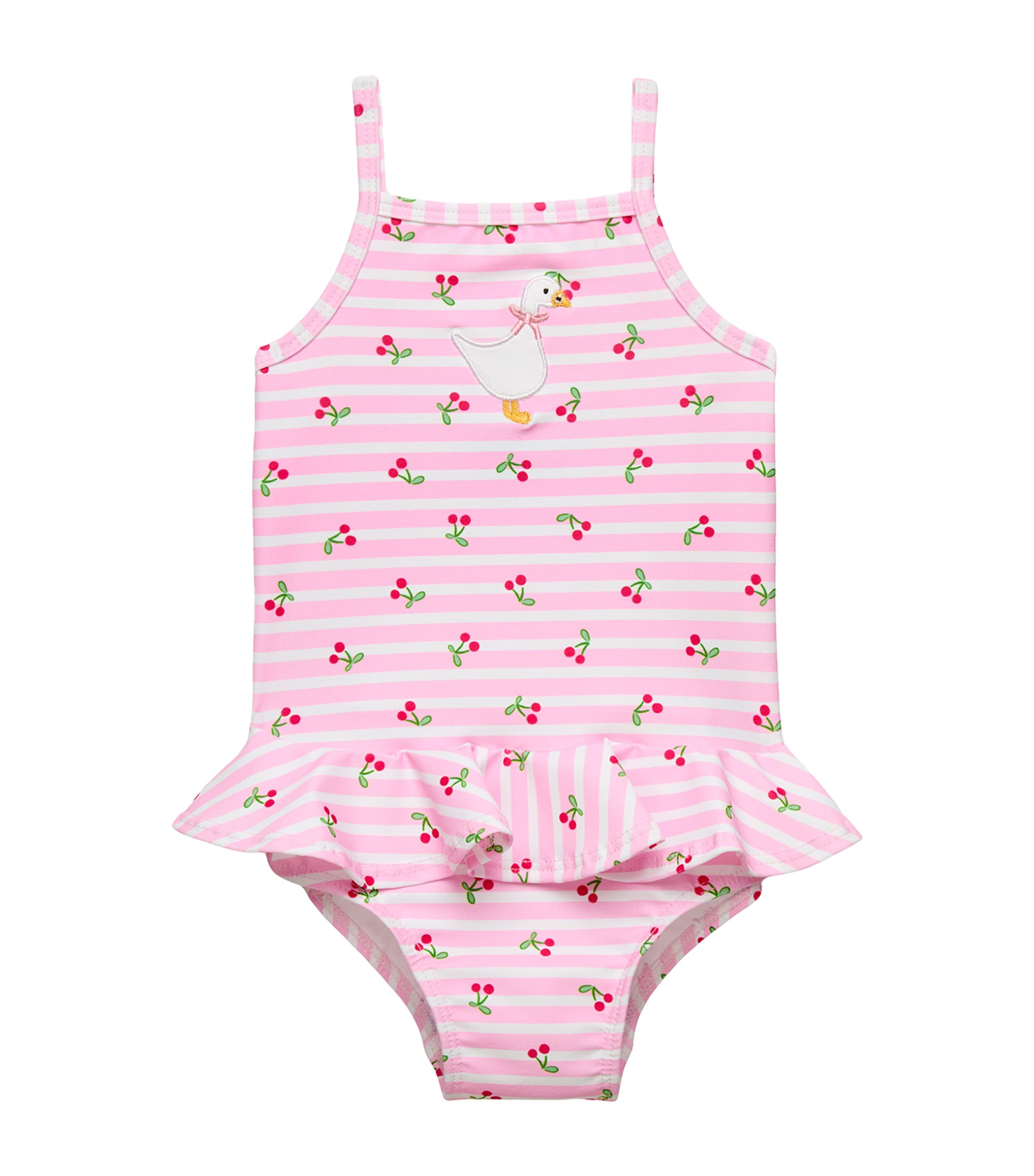 Trotters Cherry Duck Stripe Swimsuit (3-24 Months) Pink Cherry Stripe