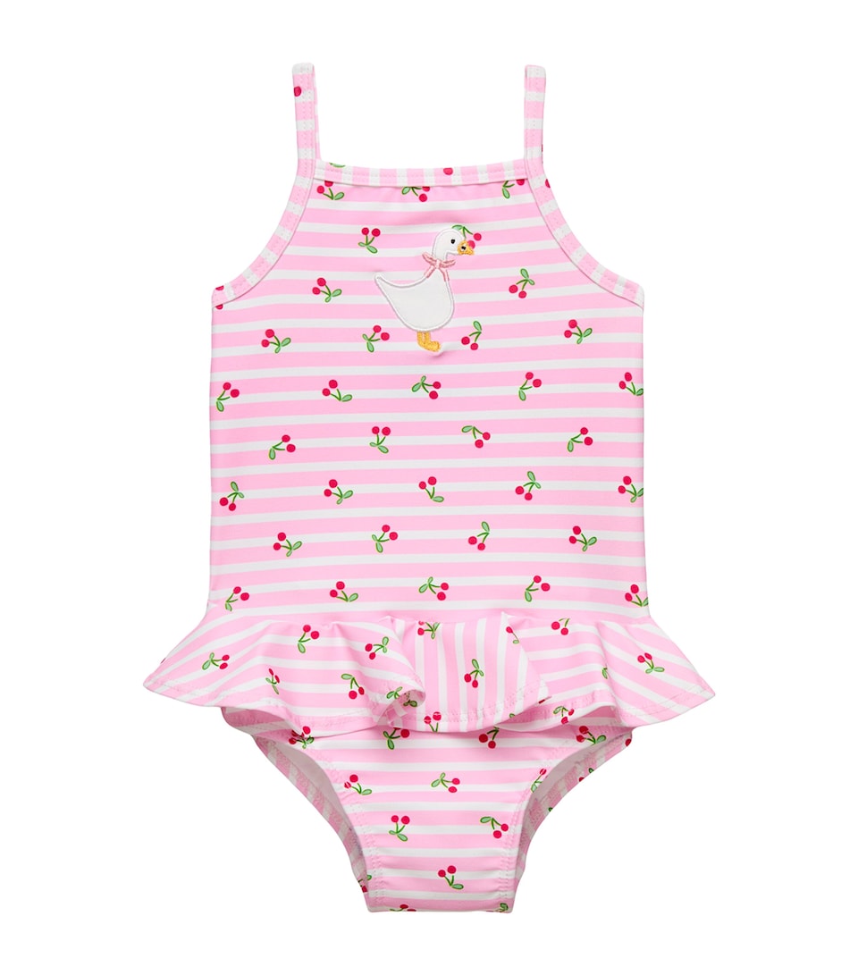 Trotters Cherry Duck Stripe Swimsuit (3-24 Months) Pink Cherry Stripe