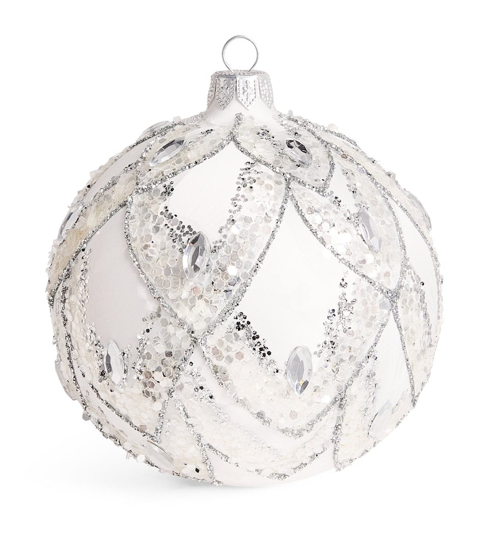 Harrods Glass Glitter Flower Bauble Silver