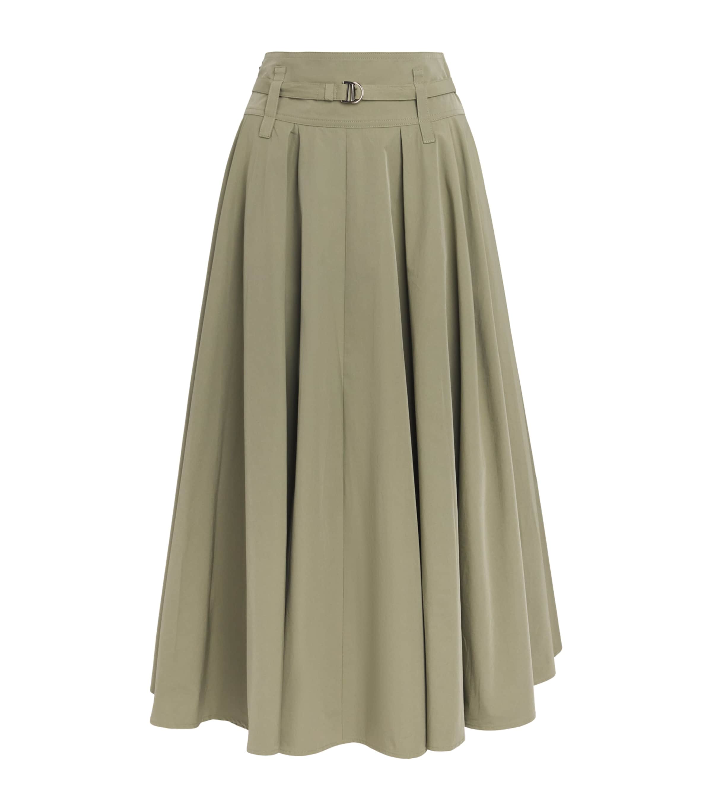 Maje Womens Pleated Belted Midi Skirt Khaki