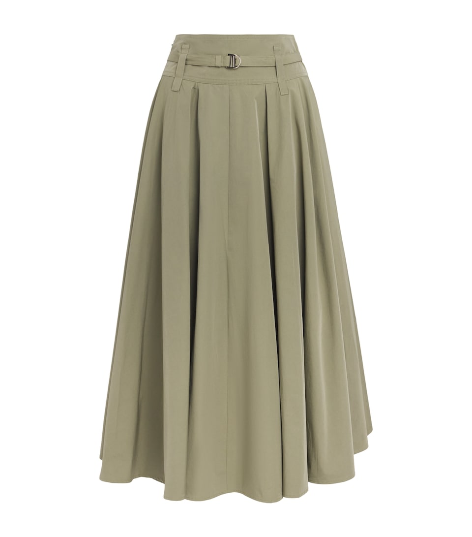 Maje Womens Pleated Belted Midi Skirt Khaki